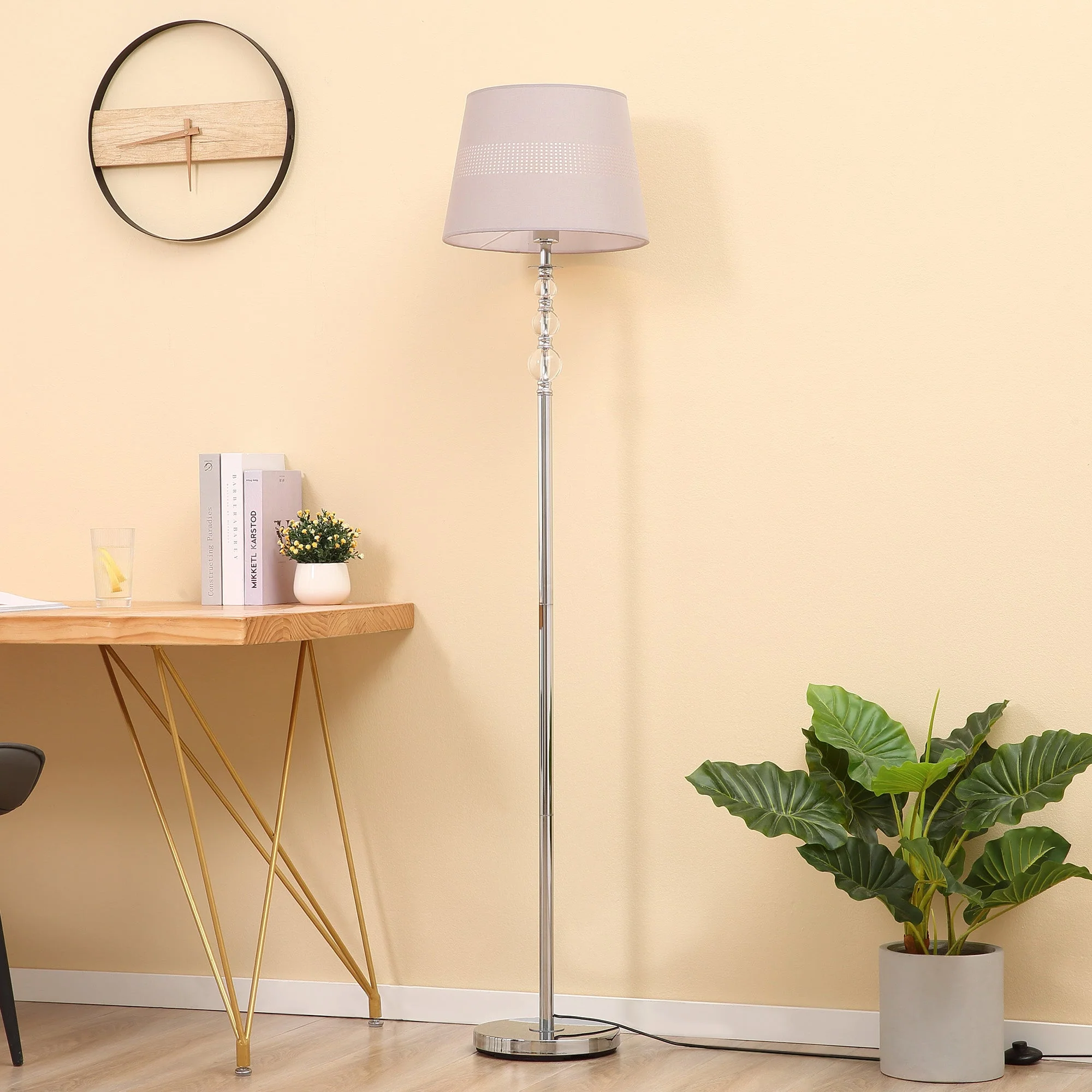 Homcom Modern Floor Lamp With Fabric Shade And Chrome Base Elegant Decoration For Study - Image 7