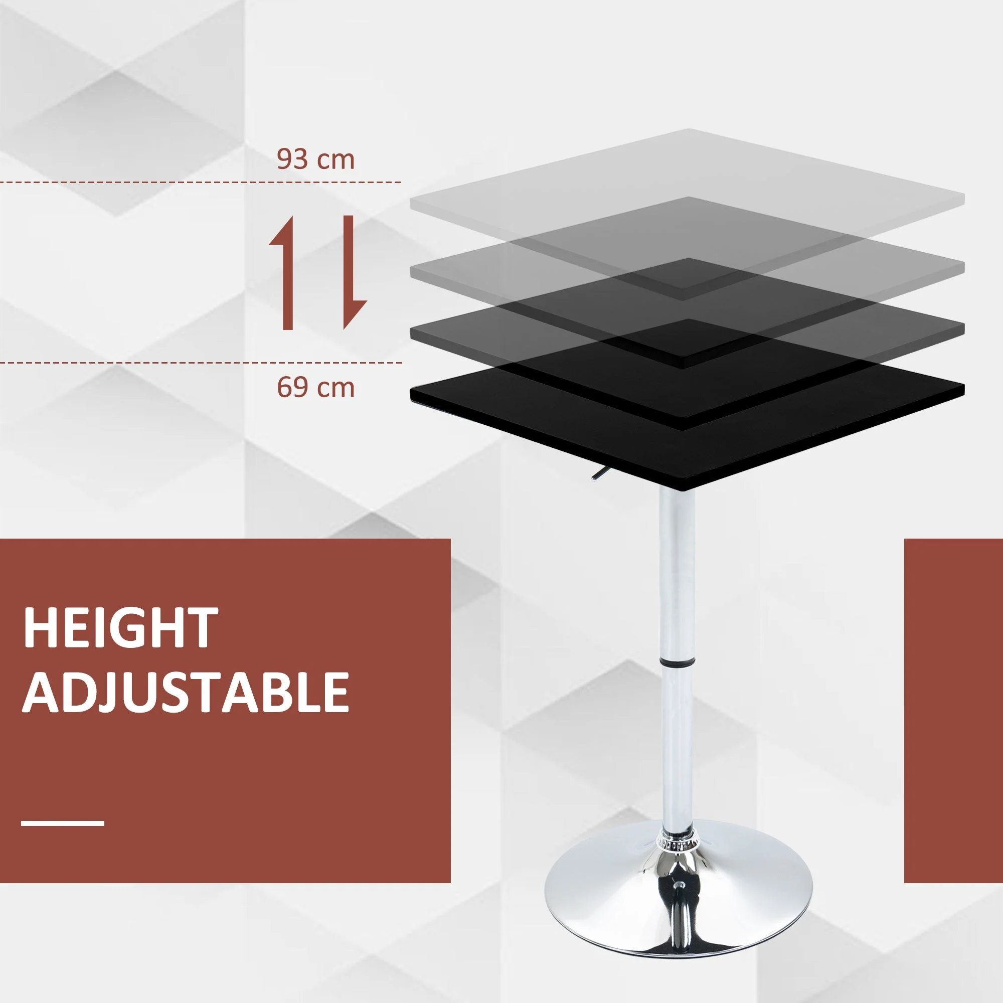 Homcom Modern Height Adjustable Counter Bar Table with 360 Swivel Tabletop and Electroplating Metal Base - Image 4