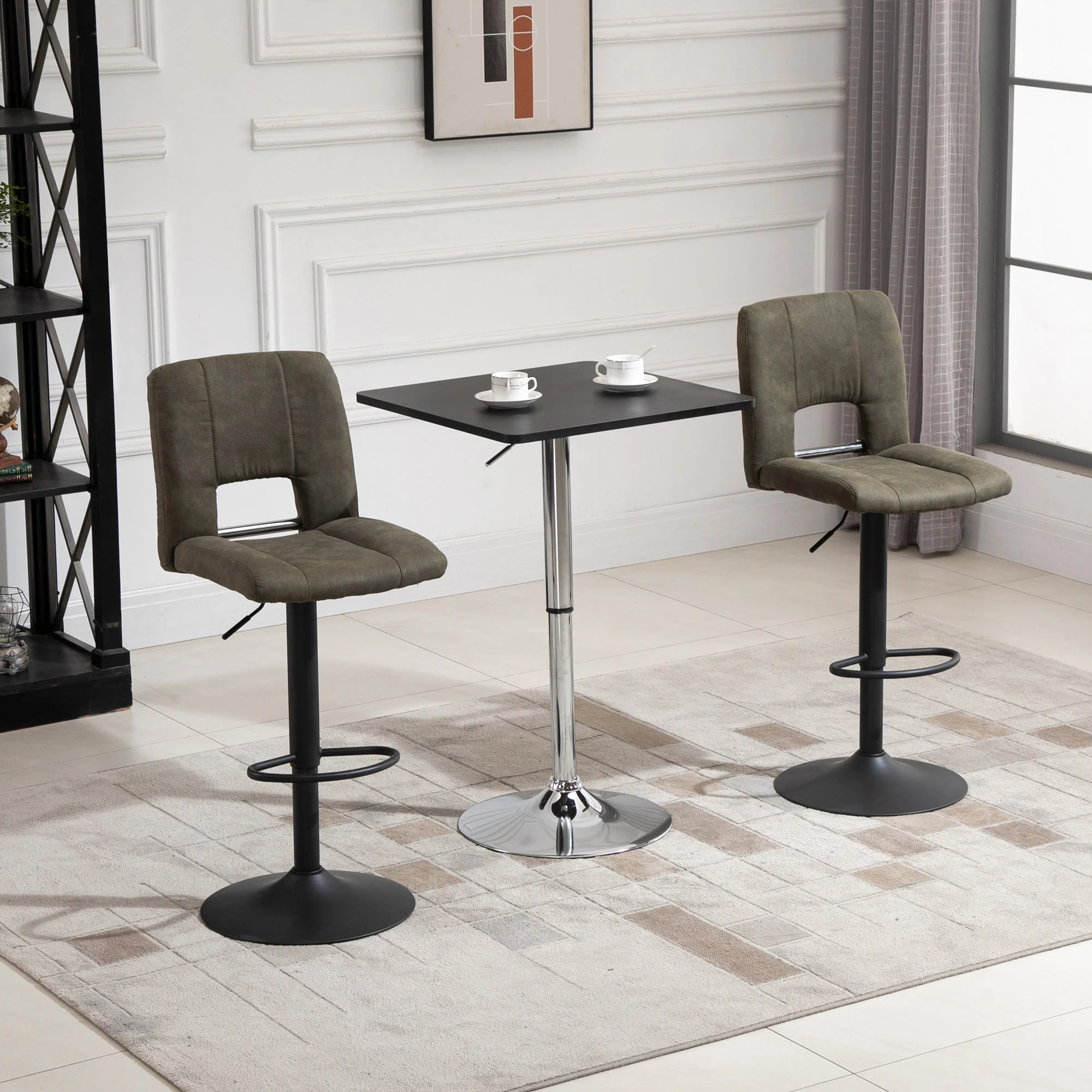 Homcom Modern Height Adjustable Counter Bar Table with 360 Swivel Tabletop and Electroplating Metal Base - Image 7