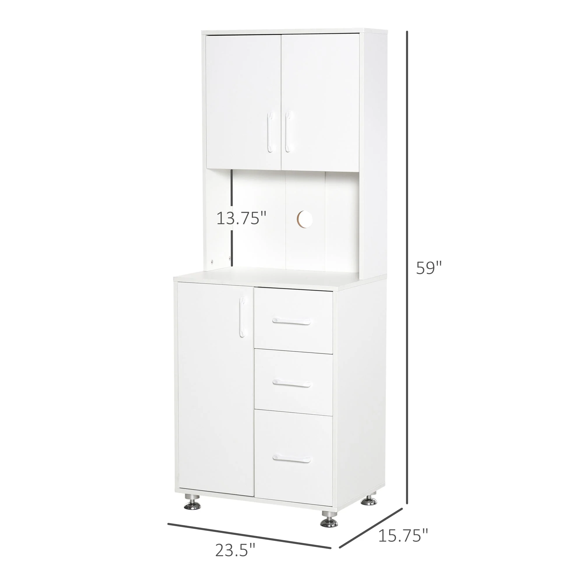 Homcom Modern Kitchen Cupboard With Storage Cabinets 3 Drawers And Open Countertop For Living Room White - Image 3