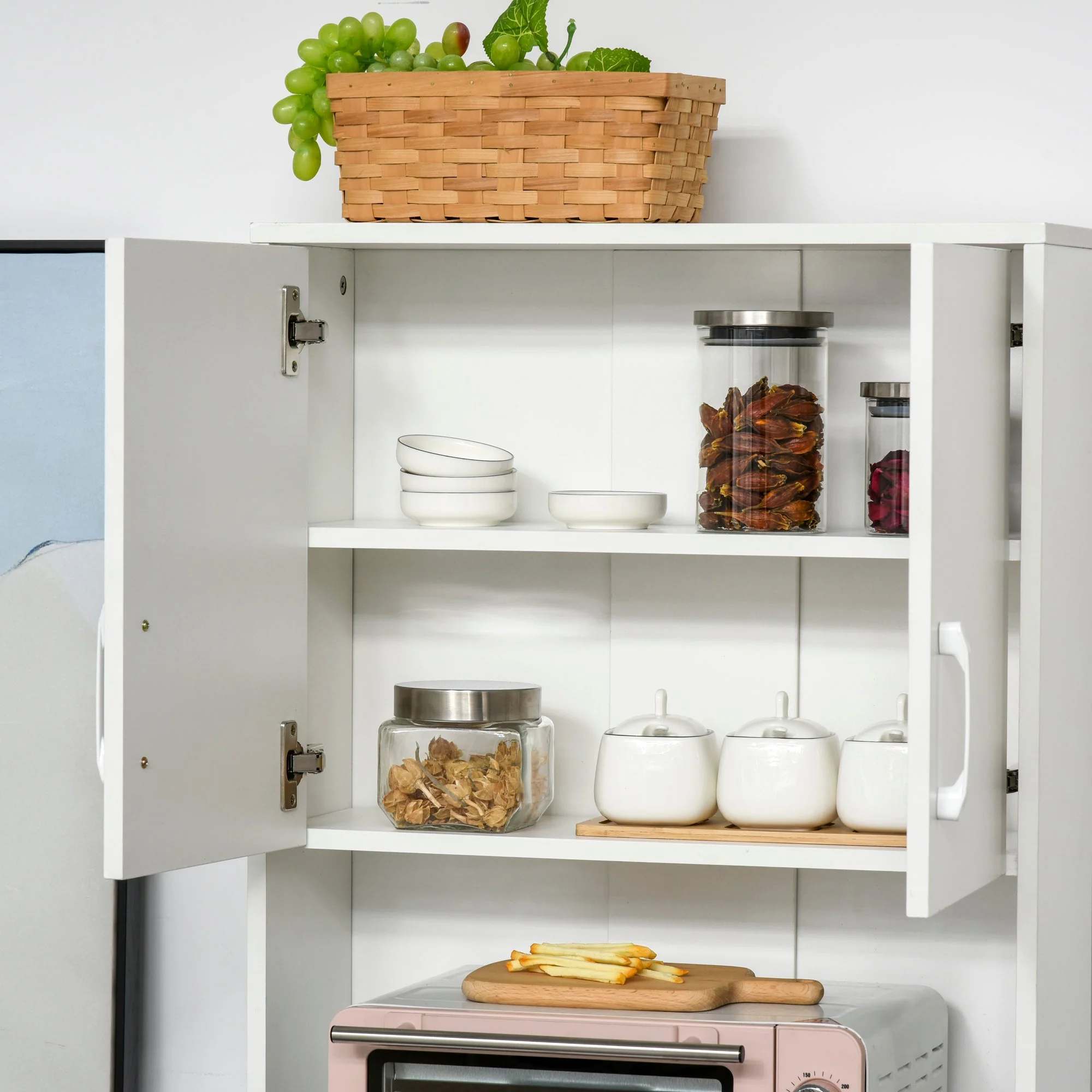Homcom Modern Kitchen Cupboard With Storage Cabinets 3 Drawers And Open Countertop For Living Room White - Image 8