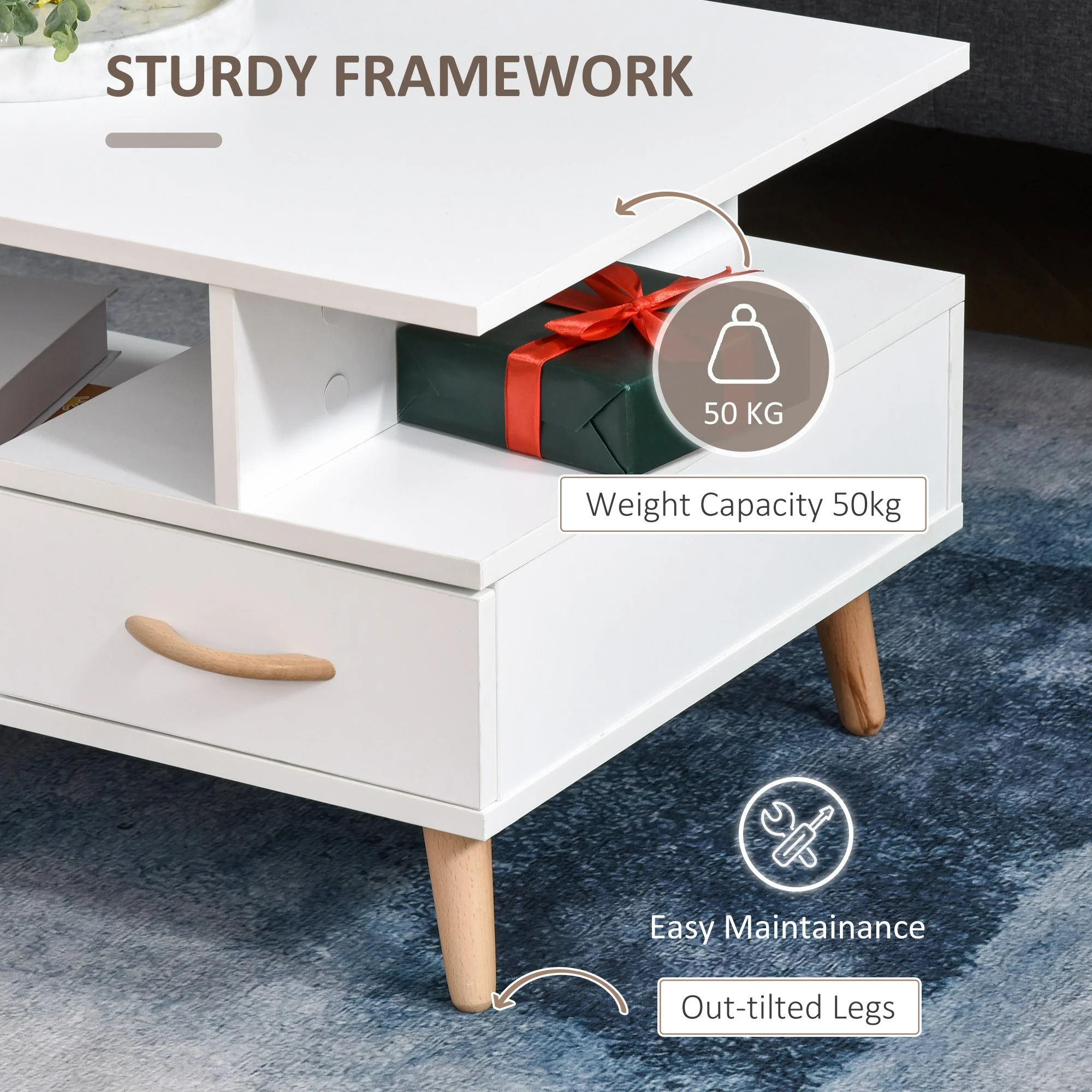 Homcom Modern Minimalism Coffee Table with Storage - Image 3