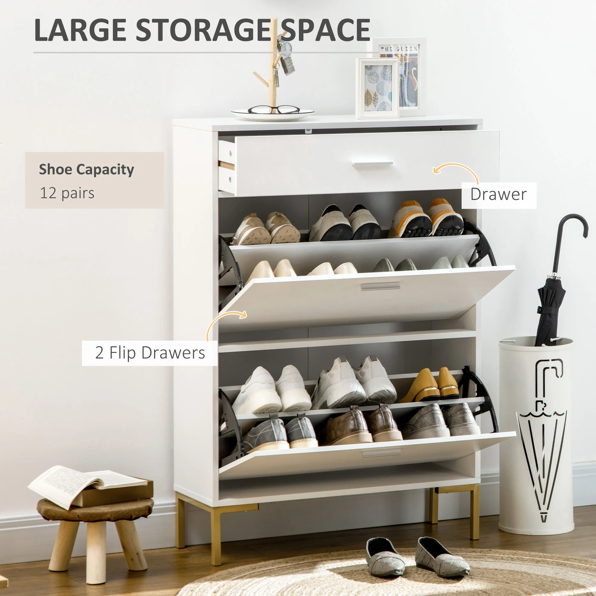 Homcom Modern Shoe Cabinet With 2 Flip Doors - Image 4