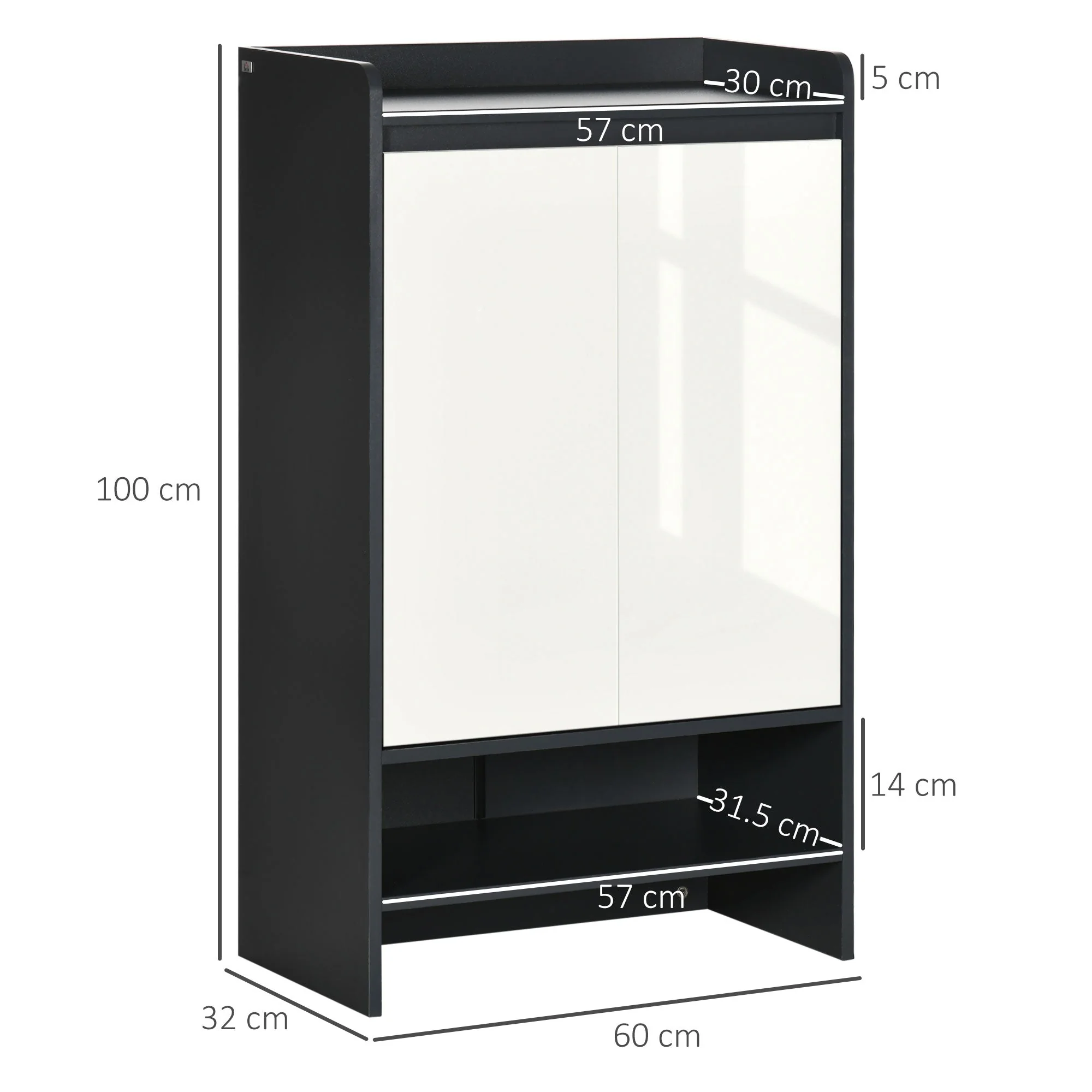 Homcom Modern Shoe Cabinet With High Gloss White Doors And Open Shelves - Image 3