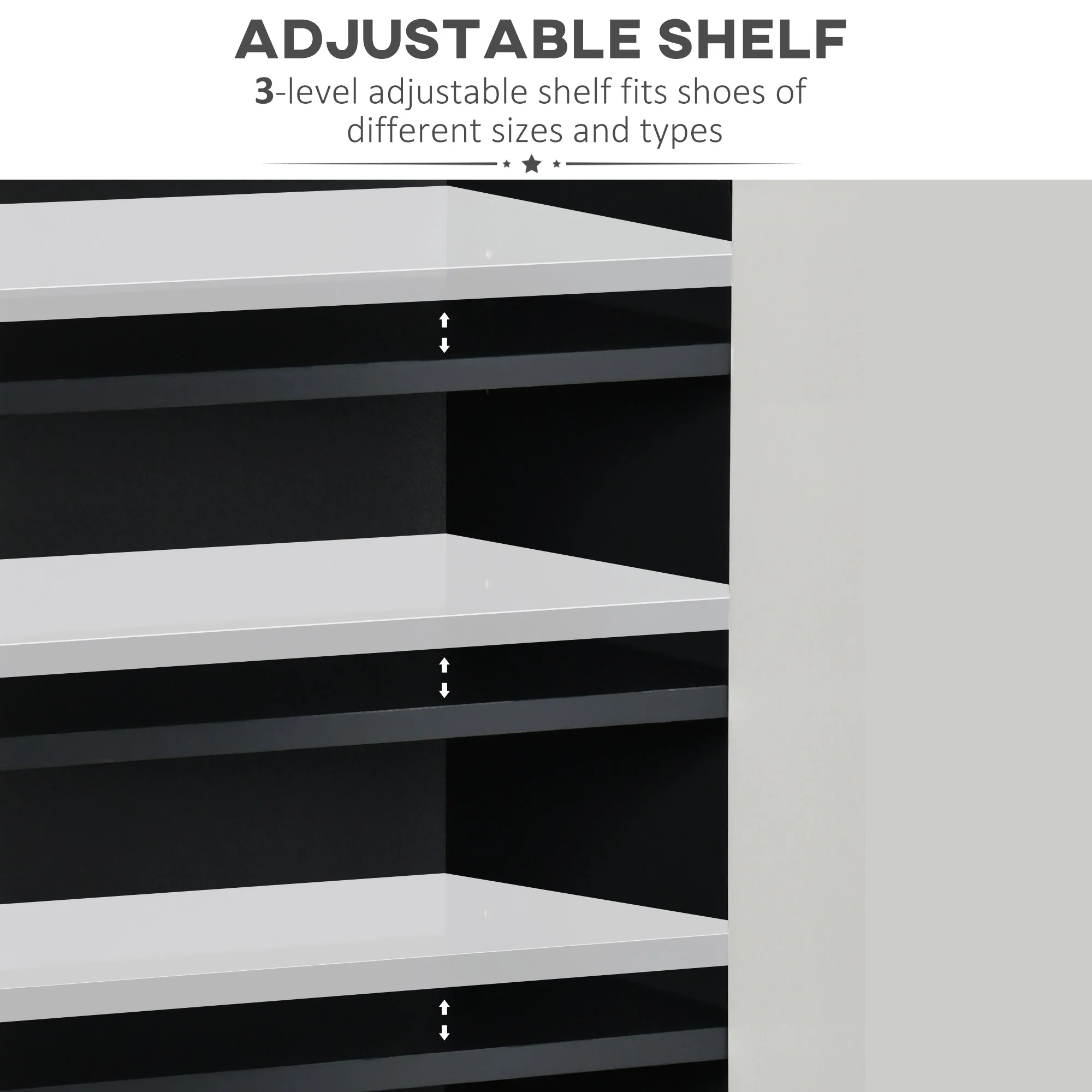 Homcom Modern Shoe Cabinet With High Gloss White Doors And Open Shelves - Image 5