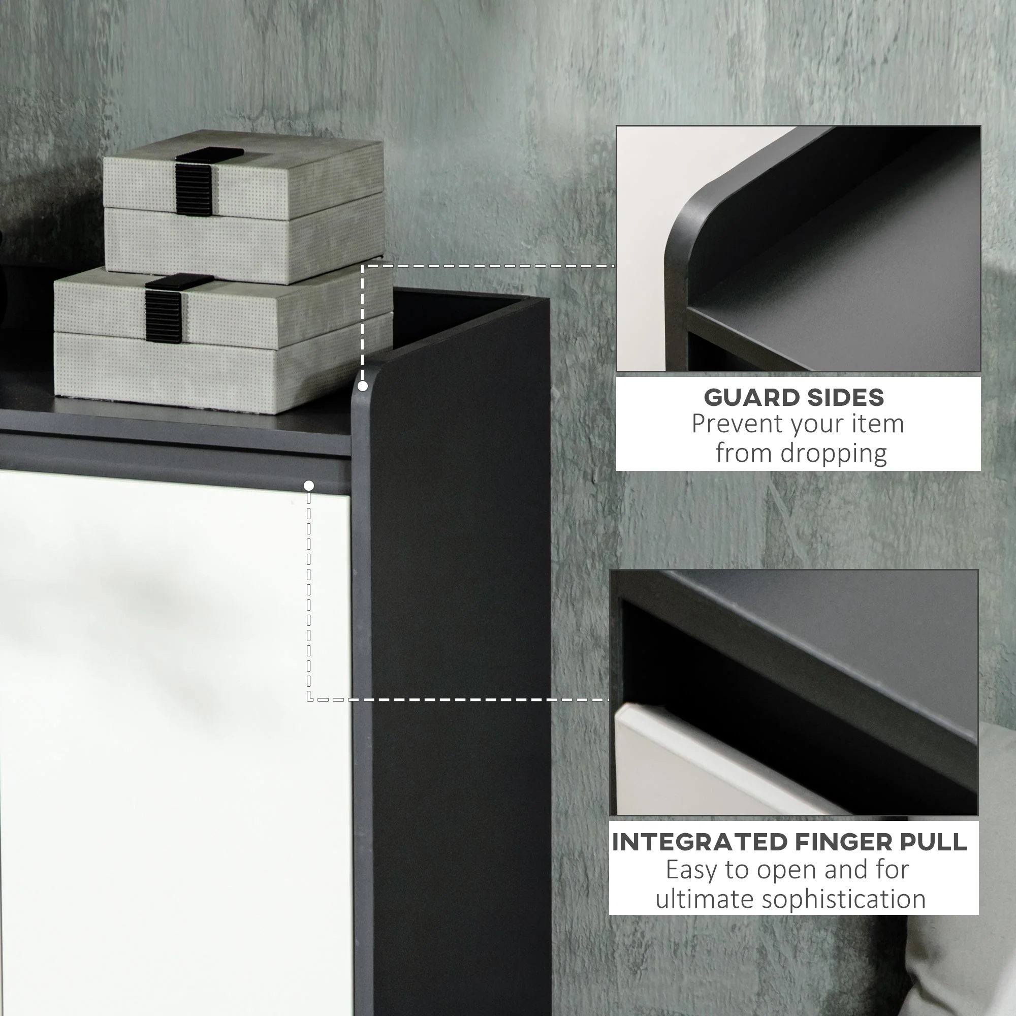 Homcom Modern Shoe Cabinet With High Gloss White Doors And Open Shelves - Image 7