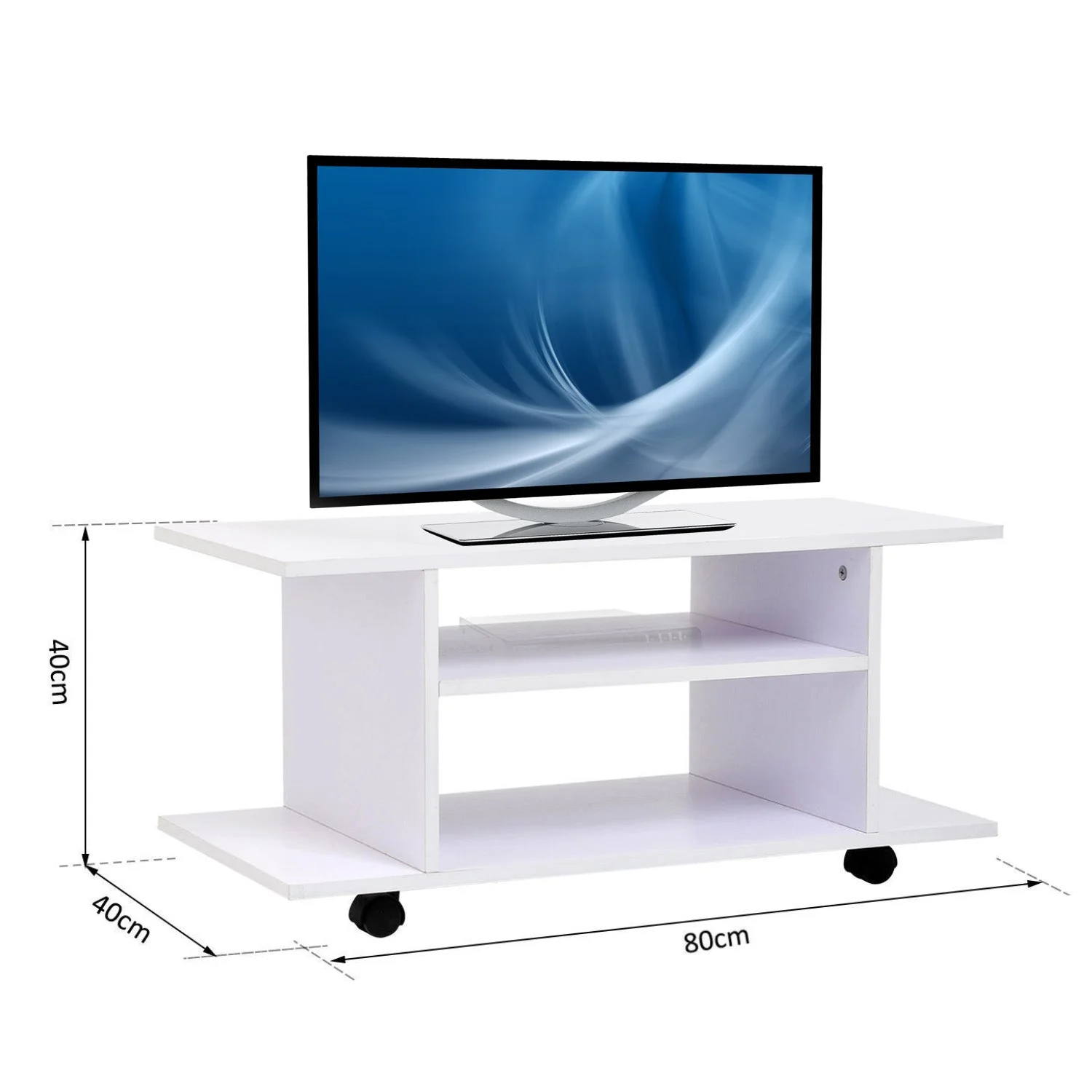 Homcom Modern TV Cabinet Stand Storage Shelves Table Mobile Bedroom Furniture Bookshelf Bookcase White New - Image 3