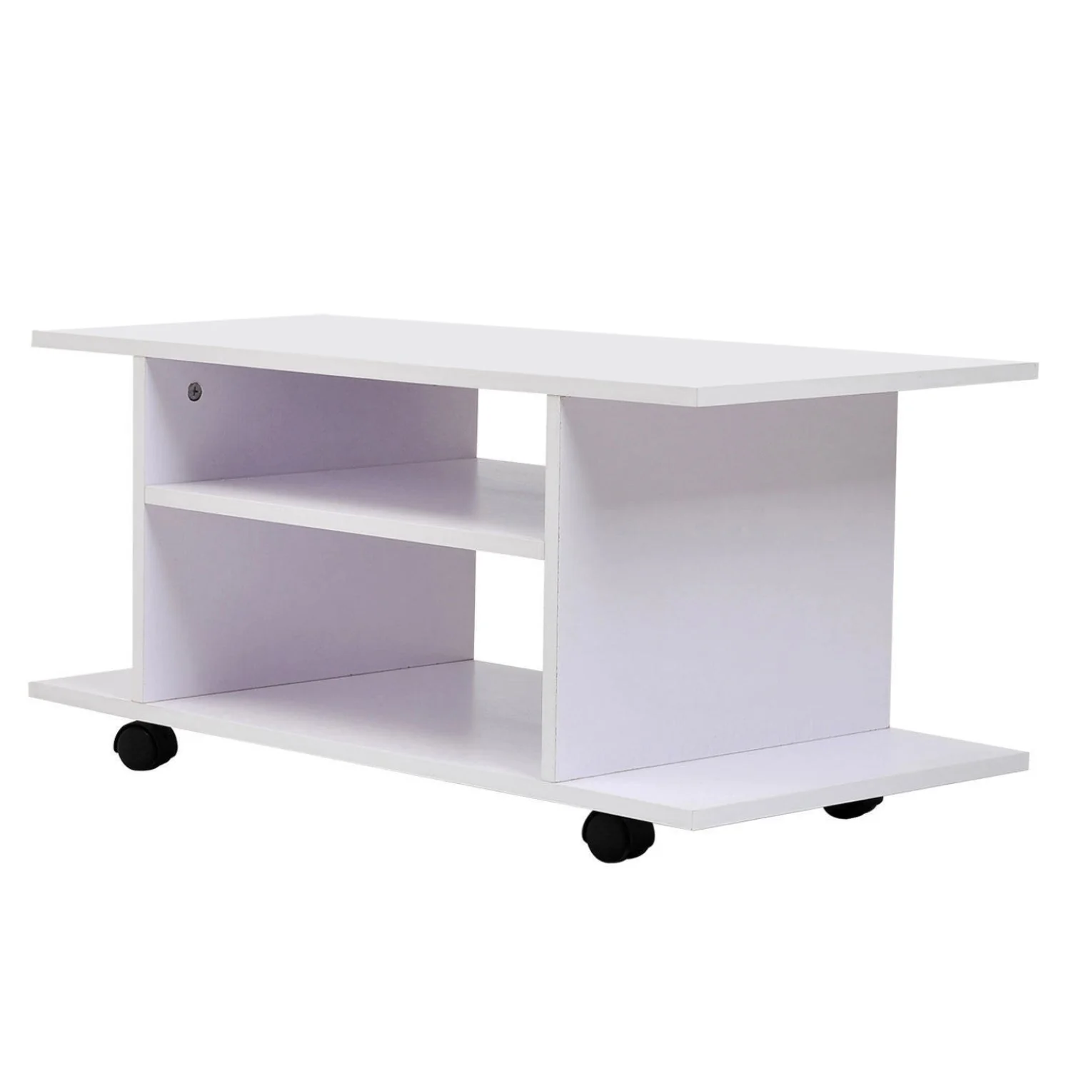 Homcom Modern TV Cabinet Stand Storage Shelves Table Mobile Bedroom Furniture Bookshelf Bookcase White New - Image 9