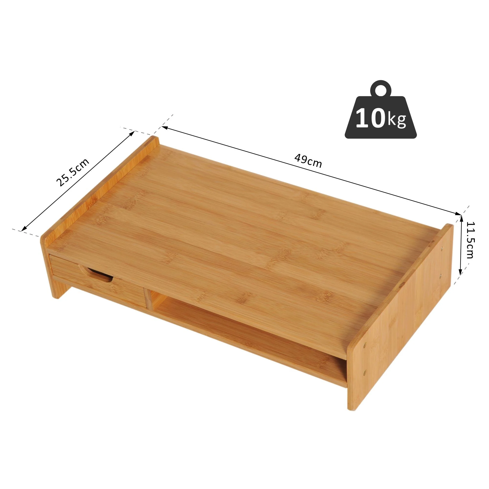 Homcom Monitor Riser Laptop Pc Plinth Stand Tv Computer Desktop Organiser With Drawer Bamboo - Image 3