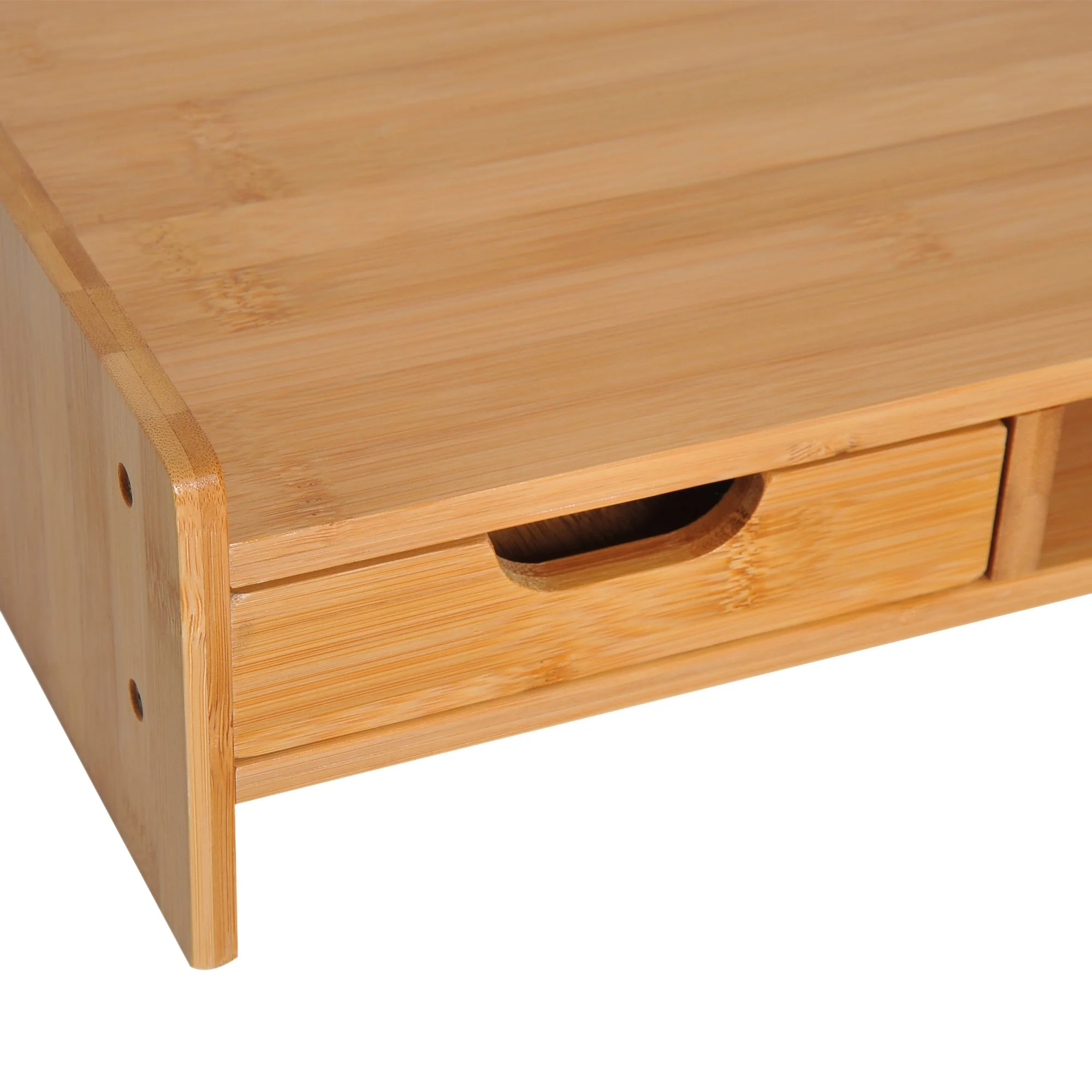 Homcom Monitor Riser Laptop Pc Plinth Stand Tv Computer Desktop Organiser With Drawer Bamboo - Image 7