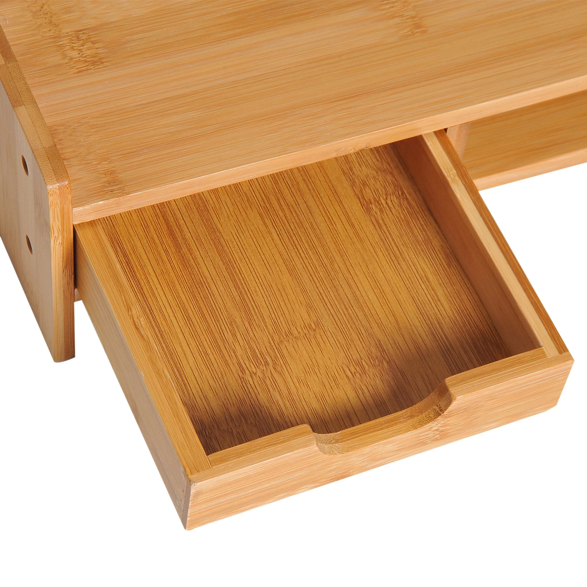 Homcom Monitor Riser Laptop Pc Plinth Stand Tv Computer Desktop Organiser With Drawer Bamboo - Image 8