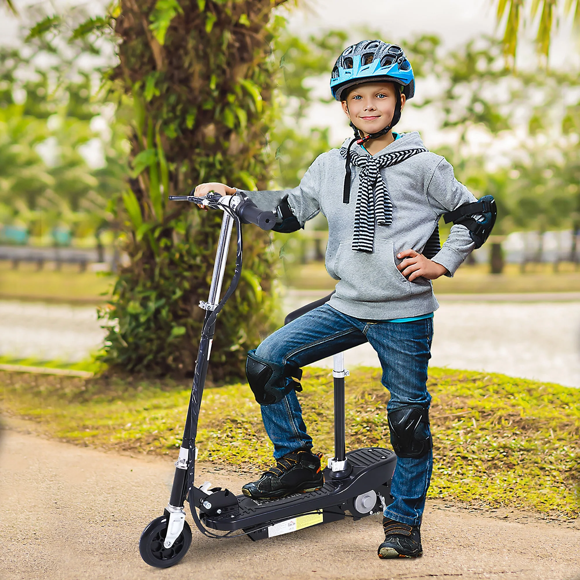 Homcom Motorized Electric Scooter Rechargeable Battery-Black - Image 2