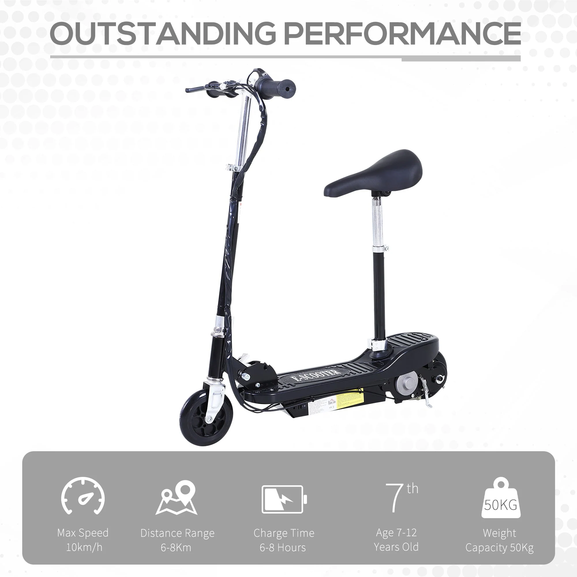 Homcom Motorized Electric Scooter Rechargeable Battery-Black - Image 4