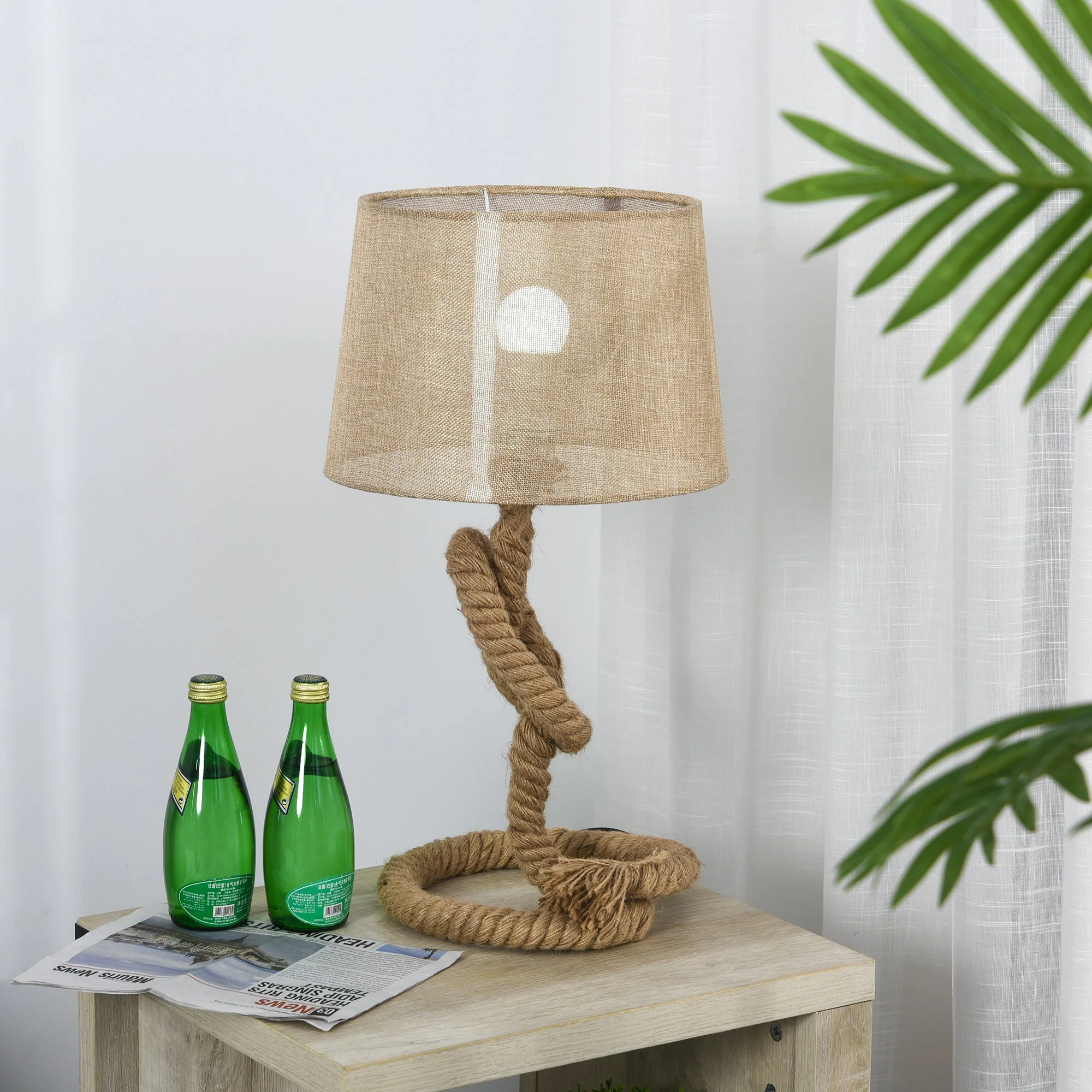 Homcom Nautical Style Table Lamp With Fabric Lampshade Metal Frame Power Switch - Image 2