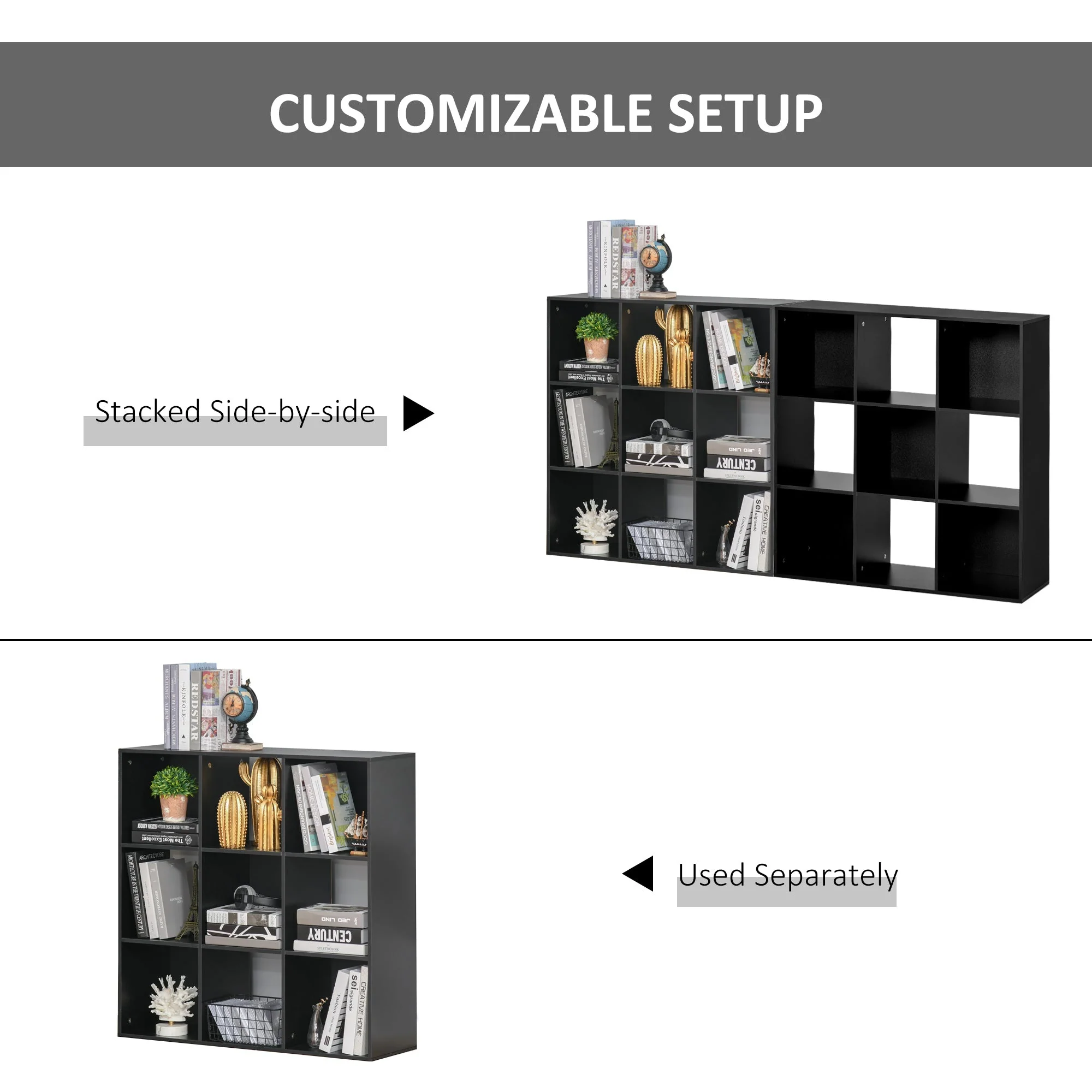 Homcom Nine-Cube Compact Shelving Unit - Black - Image 4