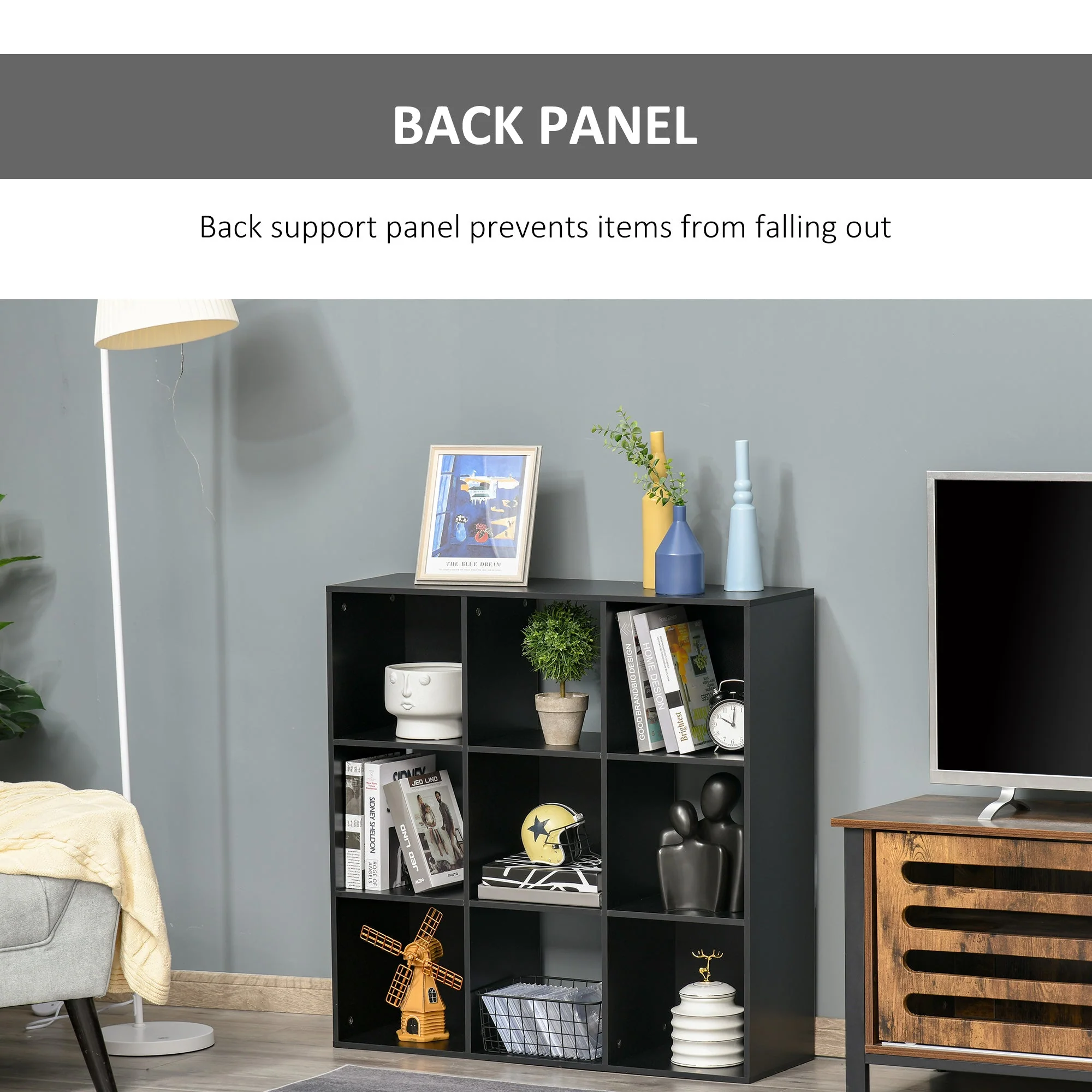 Homcom Nine-Cube Compact Shelving Unit - Black - Image 6