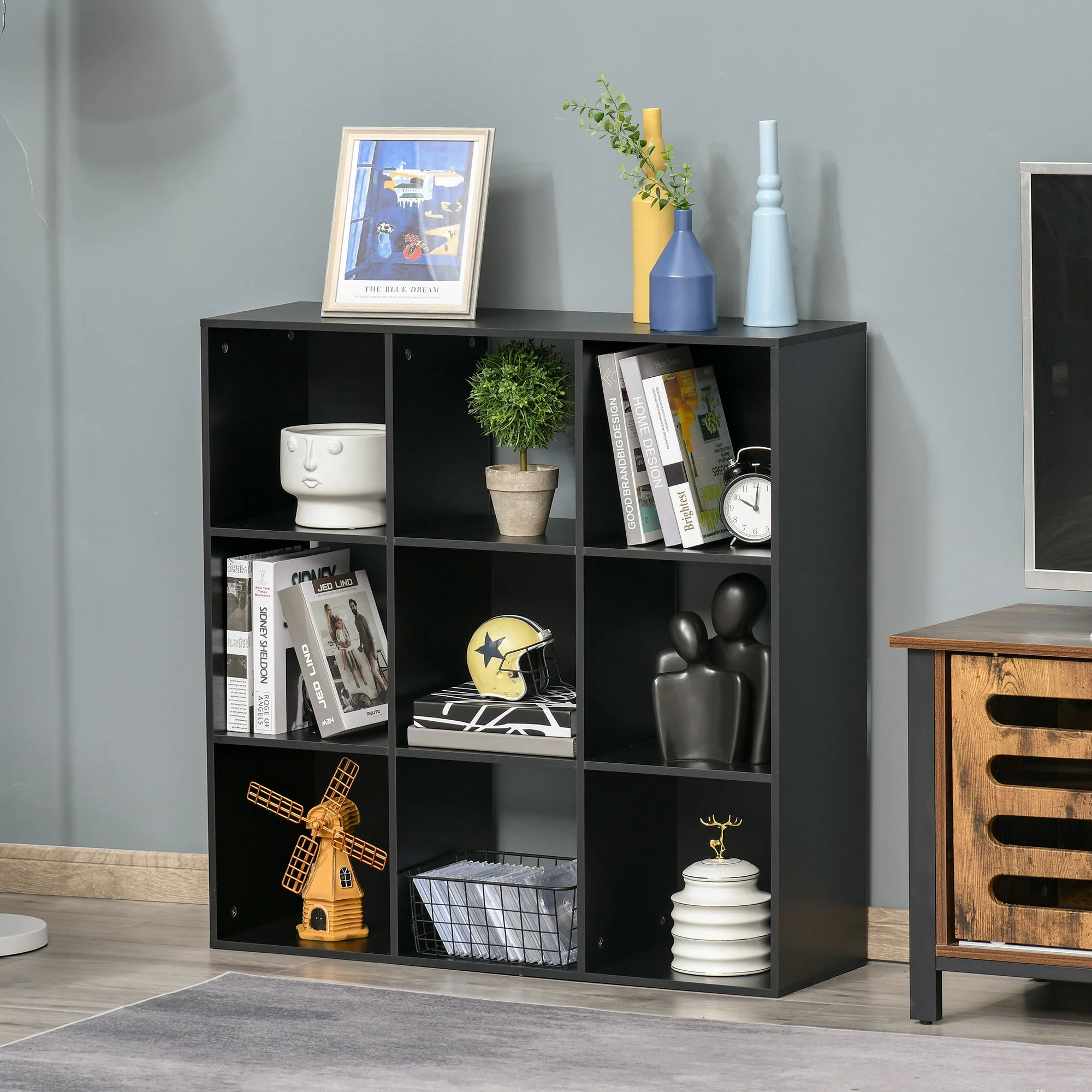 Homcom Nine-Cube Compact Shelving Unit - Black - Image 9