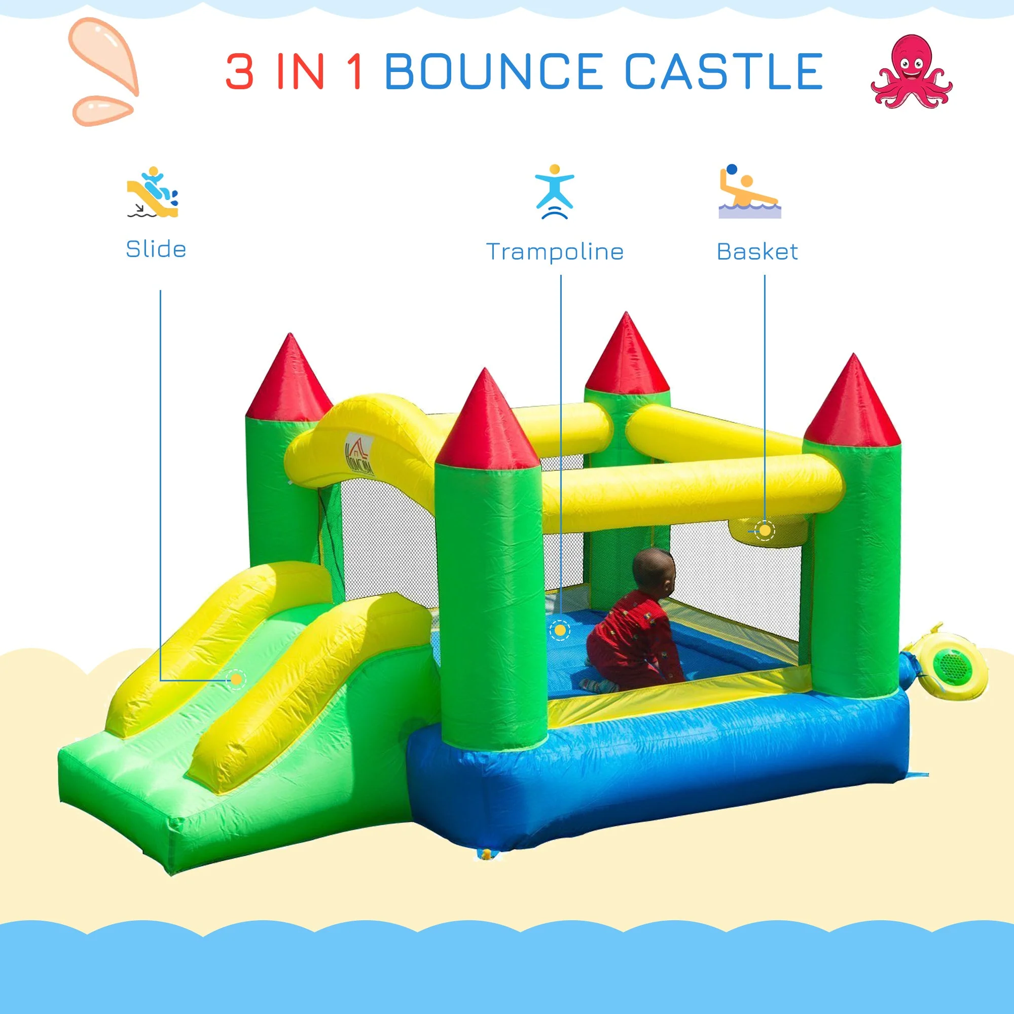 Homcom Nylon Inflatable Bouncy Castle Multi-Colour - Image 4