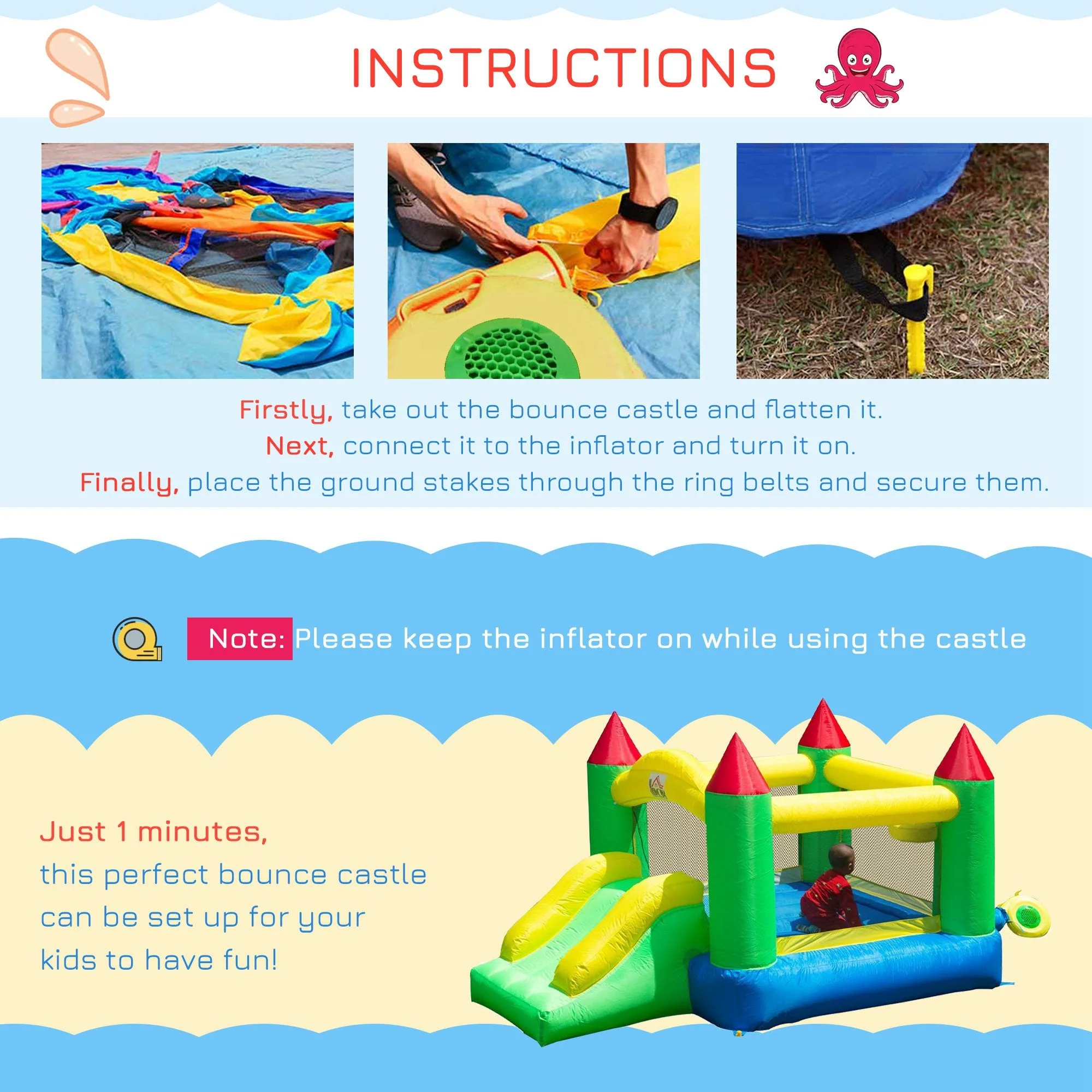 Homcom Nylon Inflatable Bouncy Castle Multi-Colour - Image 5