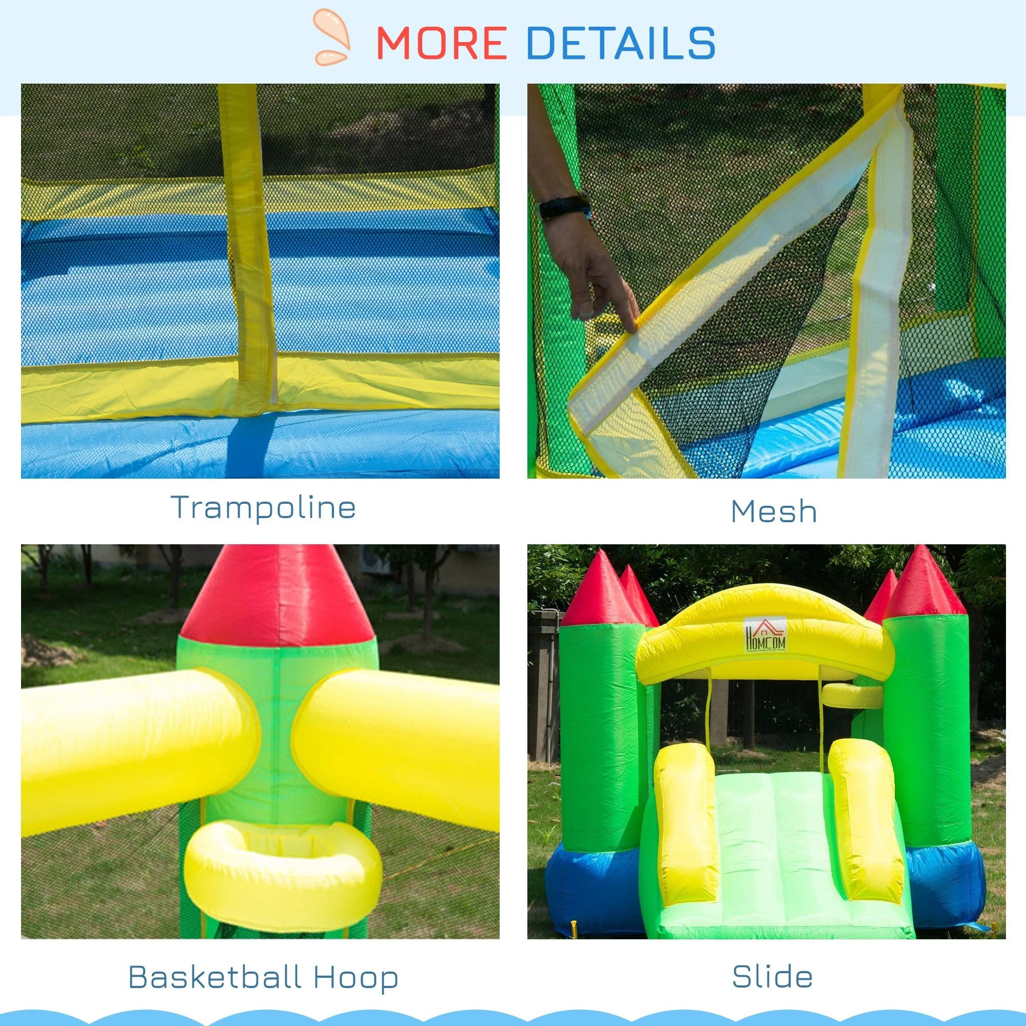 Homcom Nylon Inflatable Bouncy Castle Multi-Colour - Image 6