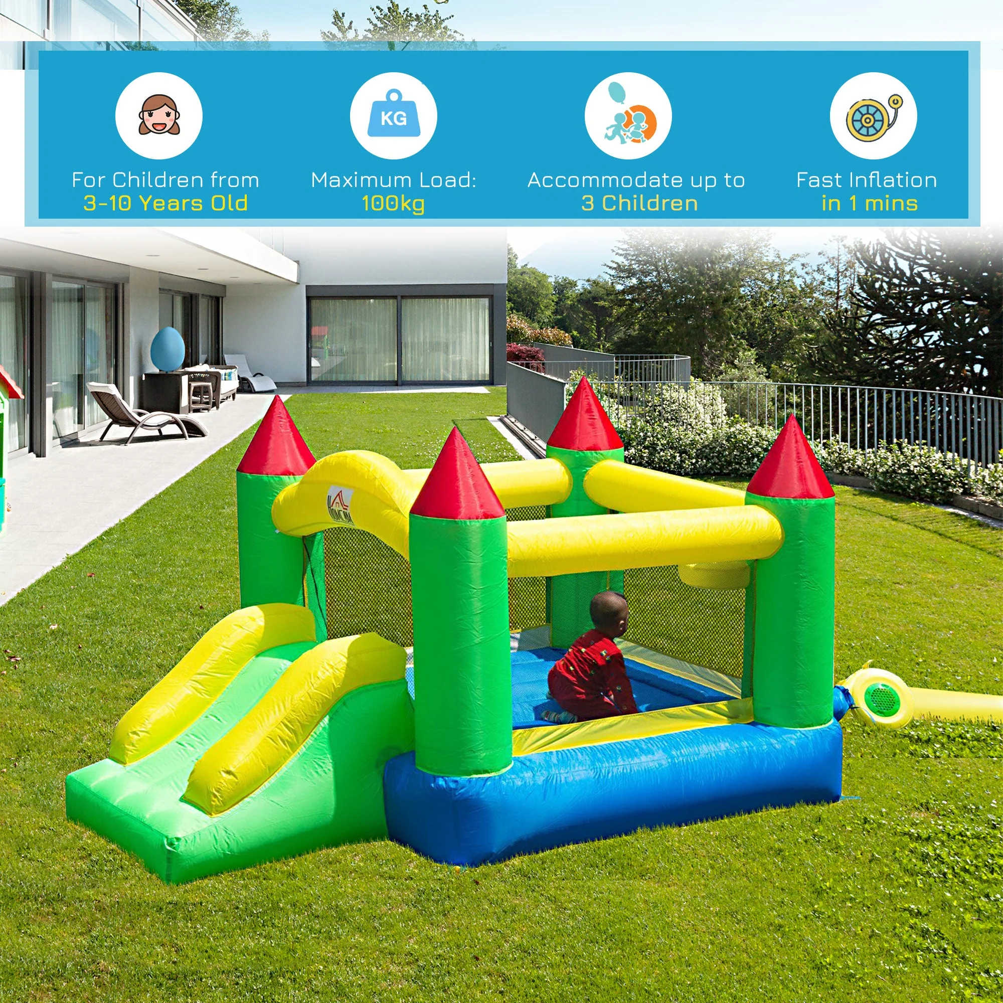 Homcom Nylon Inflatable Bouncy Castle Multi-Colour - Image 7