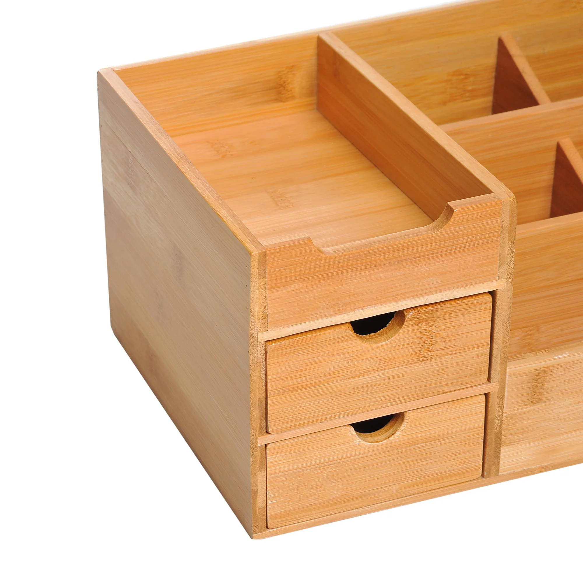 Homcom Organiser Holder Multi-Function Storage Caddy Drawers Home Office Stationary Supplies 7 Storage Compartments And 2 Drawers Natural Wood - Image 8