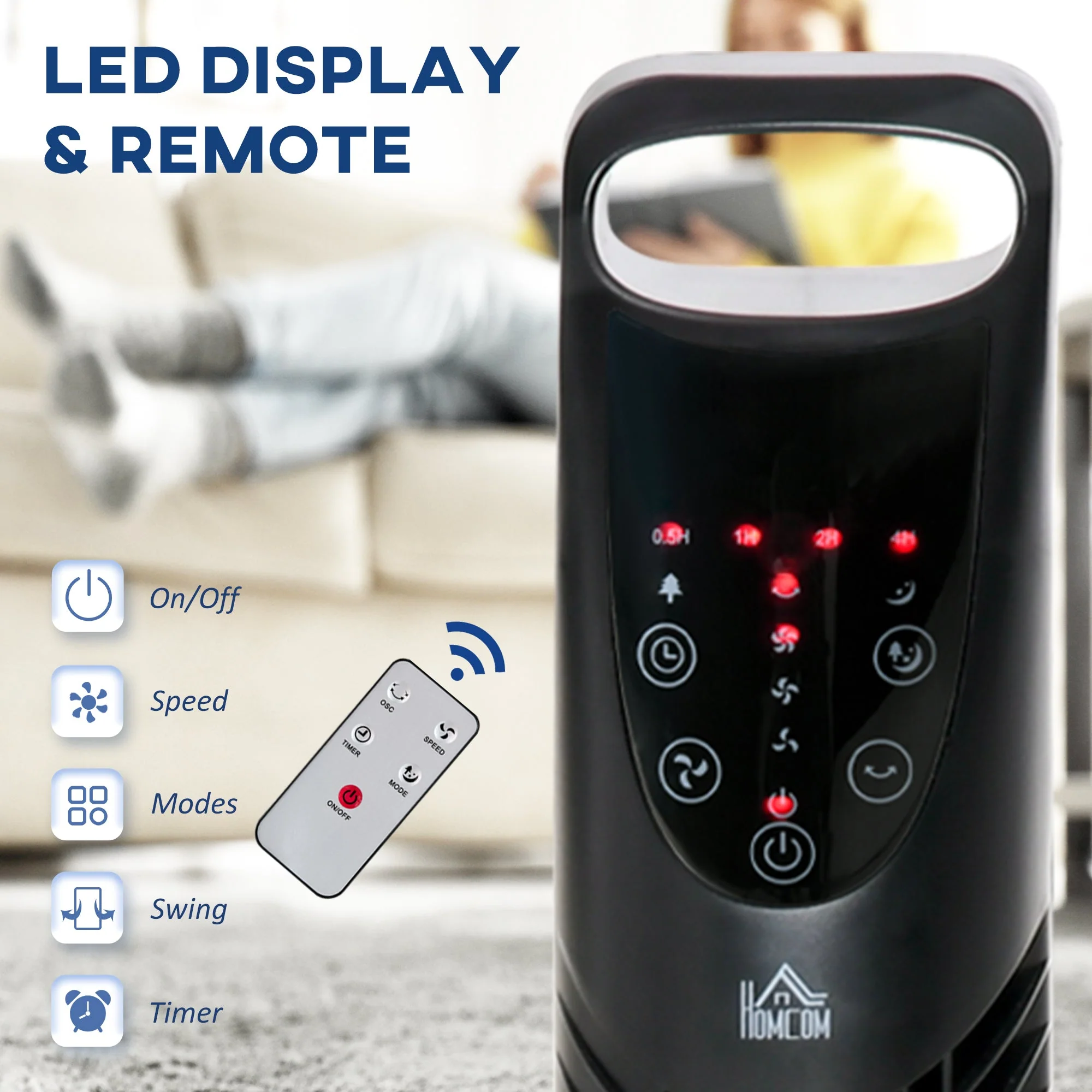 Homcom Oscillating Tower Fan with Remote Control - Image 4
