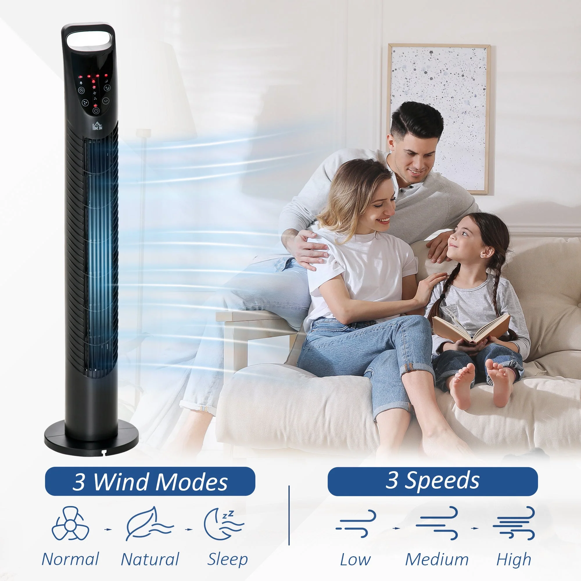 Homcom Oscillating Tower Fan with Remote Control - Image 6
