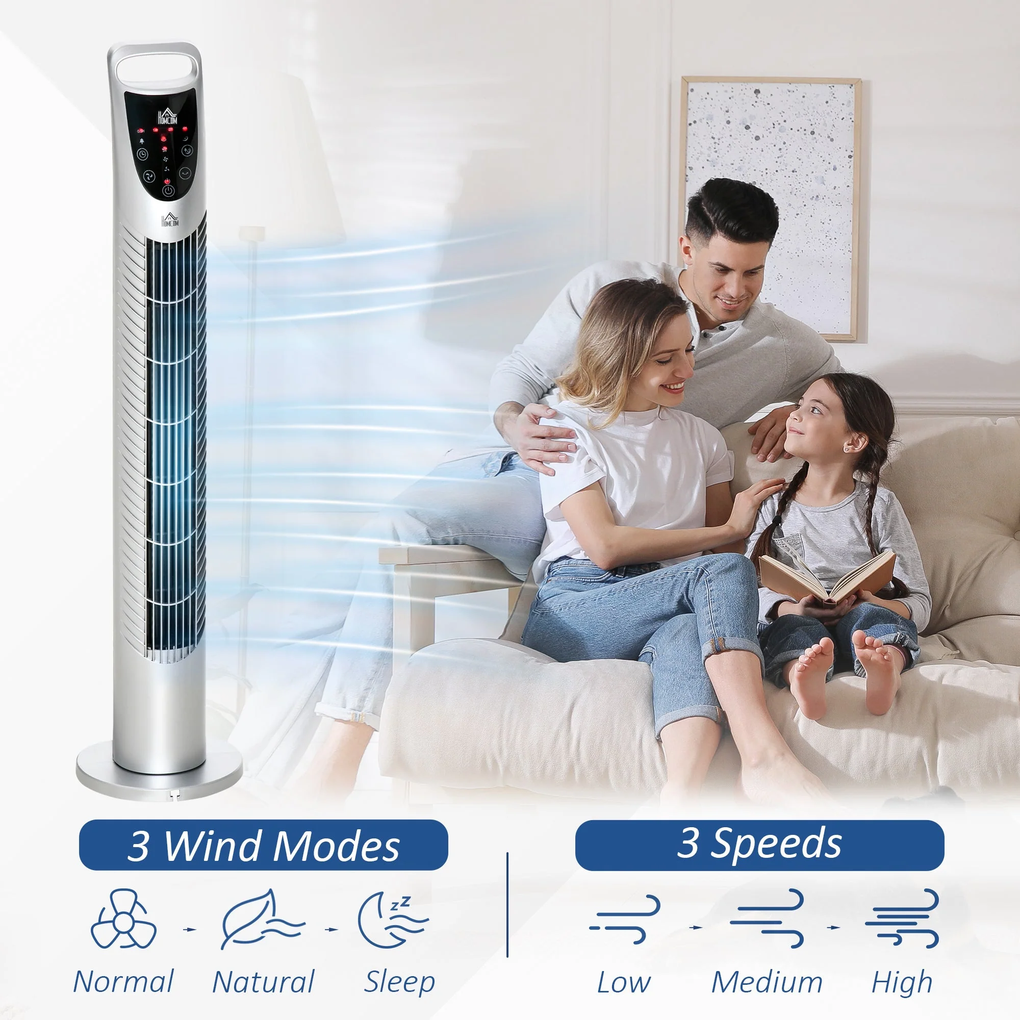 Homcom Oscillating Tower Fan With Remote Control - Image 4