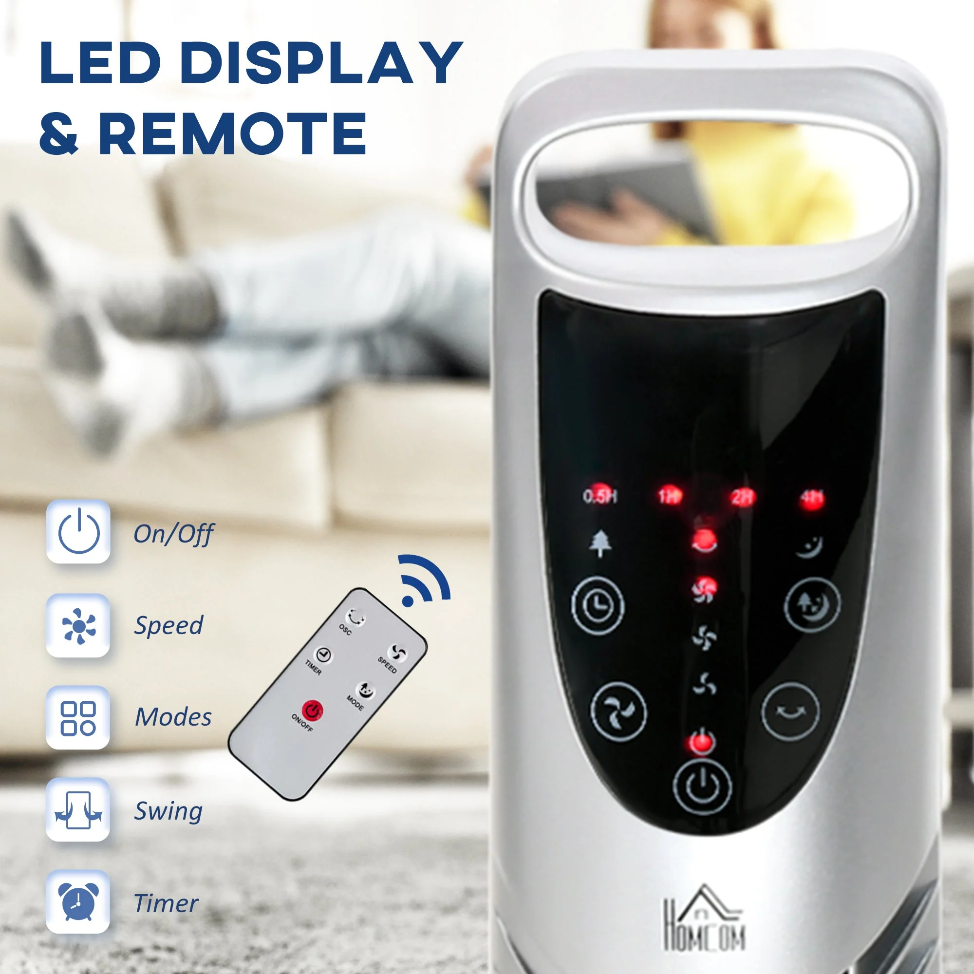 Homcom Oscillating Tower Fan With Remote Control - Image 6