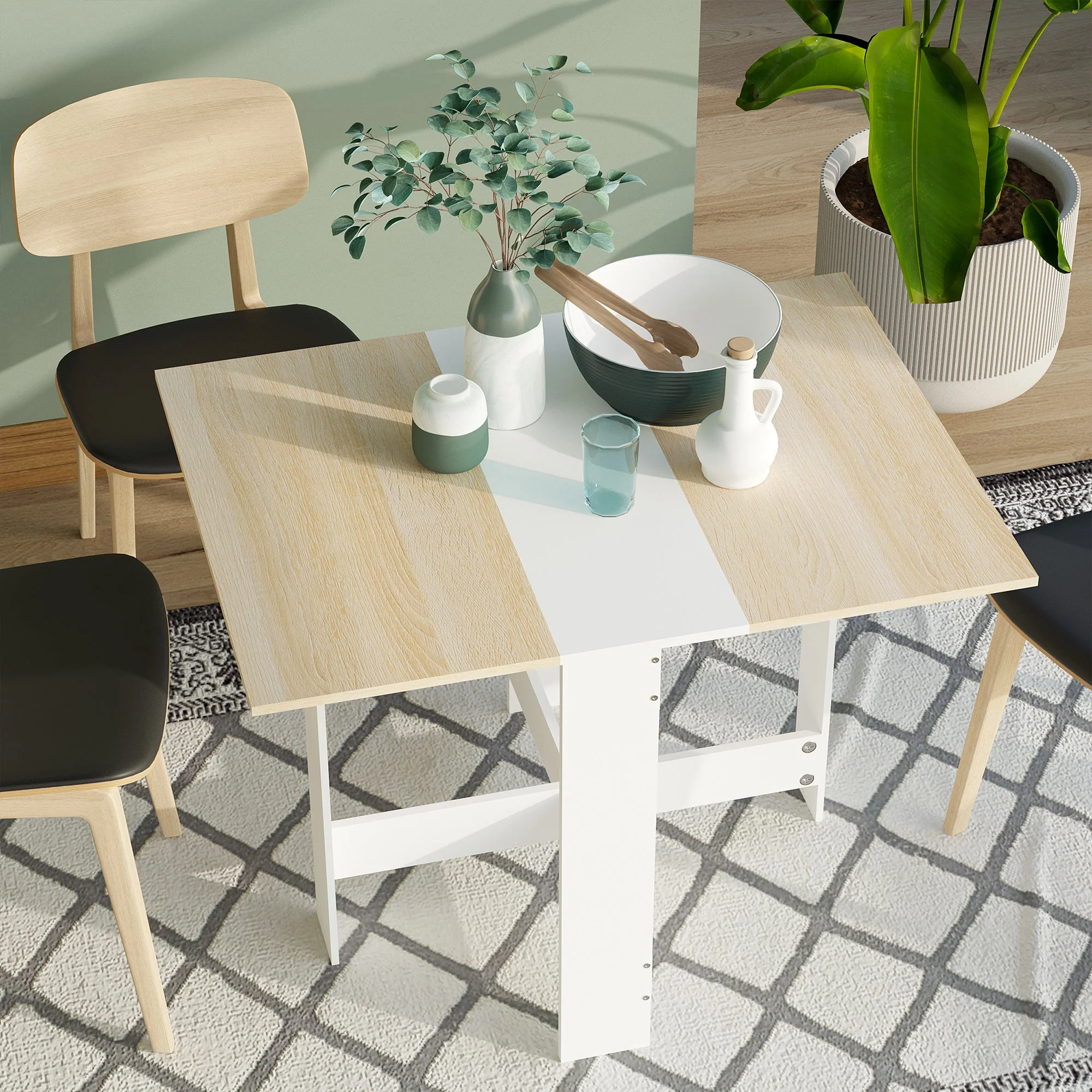 Homcom Particle Board Wooden Folding Dining Table Writing Computer Desk Pc Workstation Space Saving Home Office Oak & White - Image 2