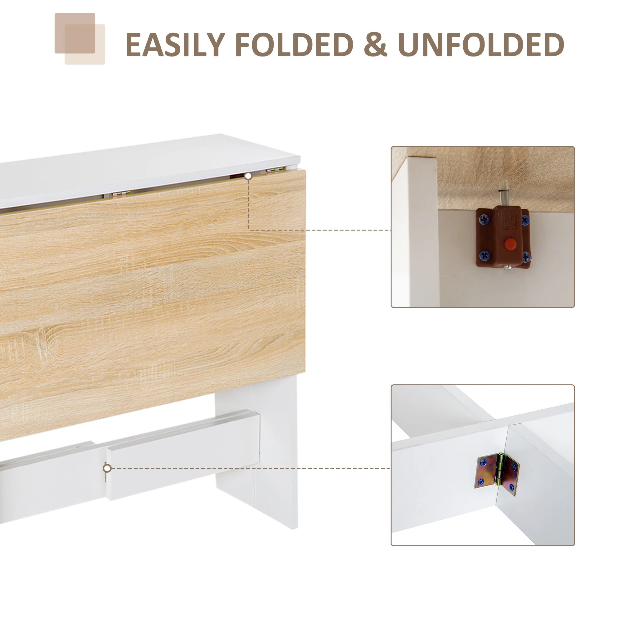 Homcom Particle Board Wooden Folding Dining Table Writing Computer Desk Pc Workstation Space Saving Home Office Oak & White - Image 5