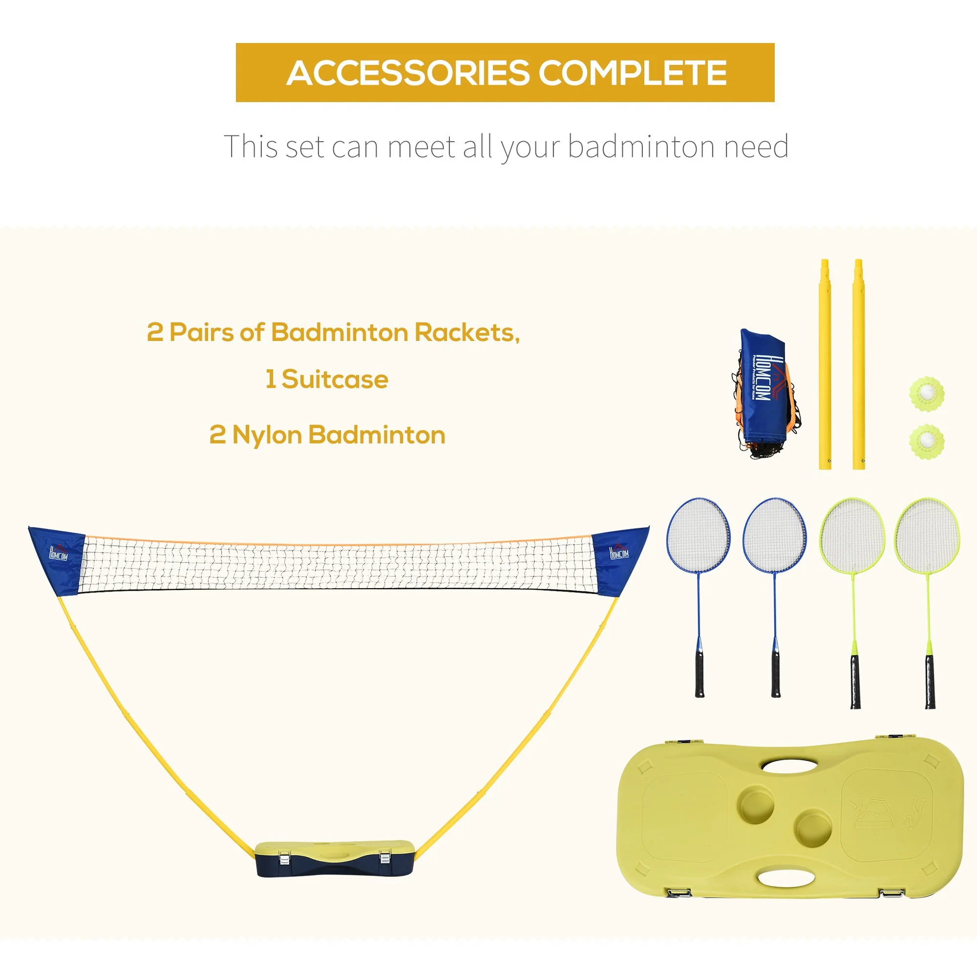 Homcom Plastic Portable Badminton Net Blue/Yellow - Image 7