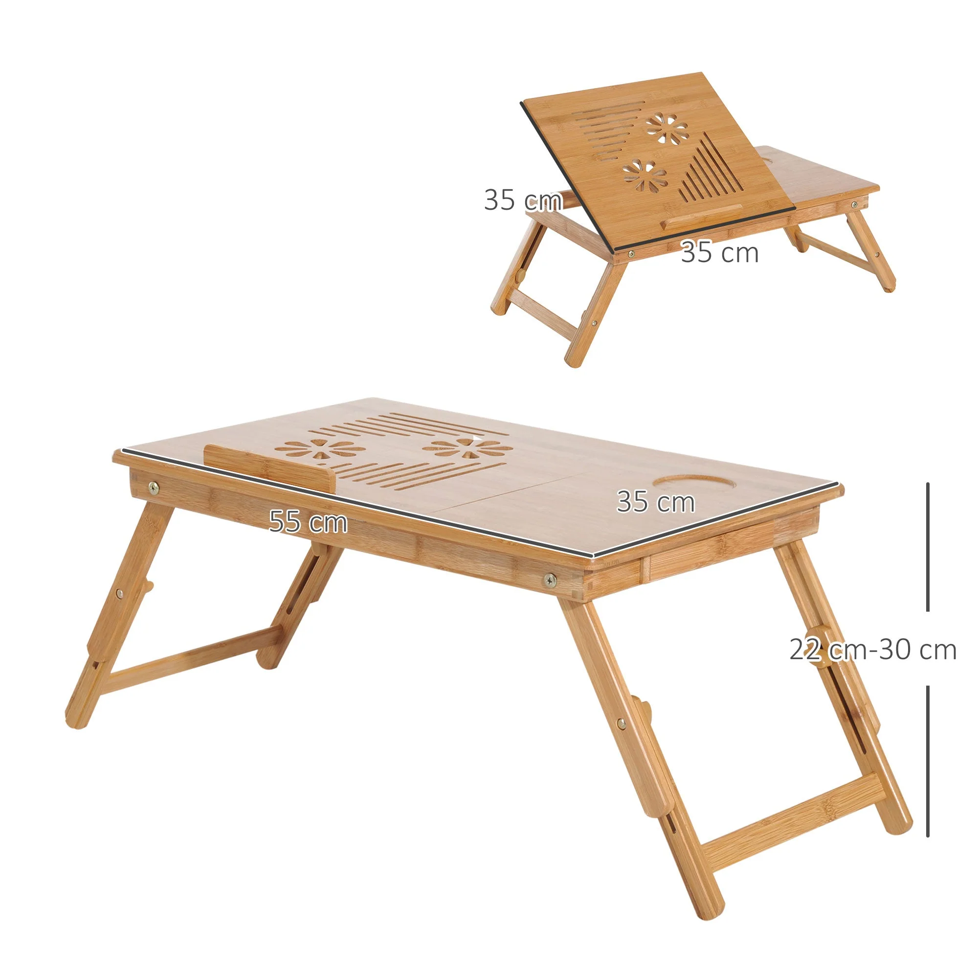 Homcom Portable Laptop Desk Notebook Tray Pc Bed Table With Drawer Adjustable & Foldable (55L X 35W X 22-30H (cm)) - Image 3