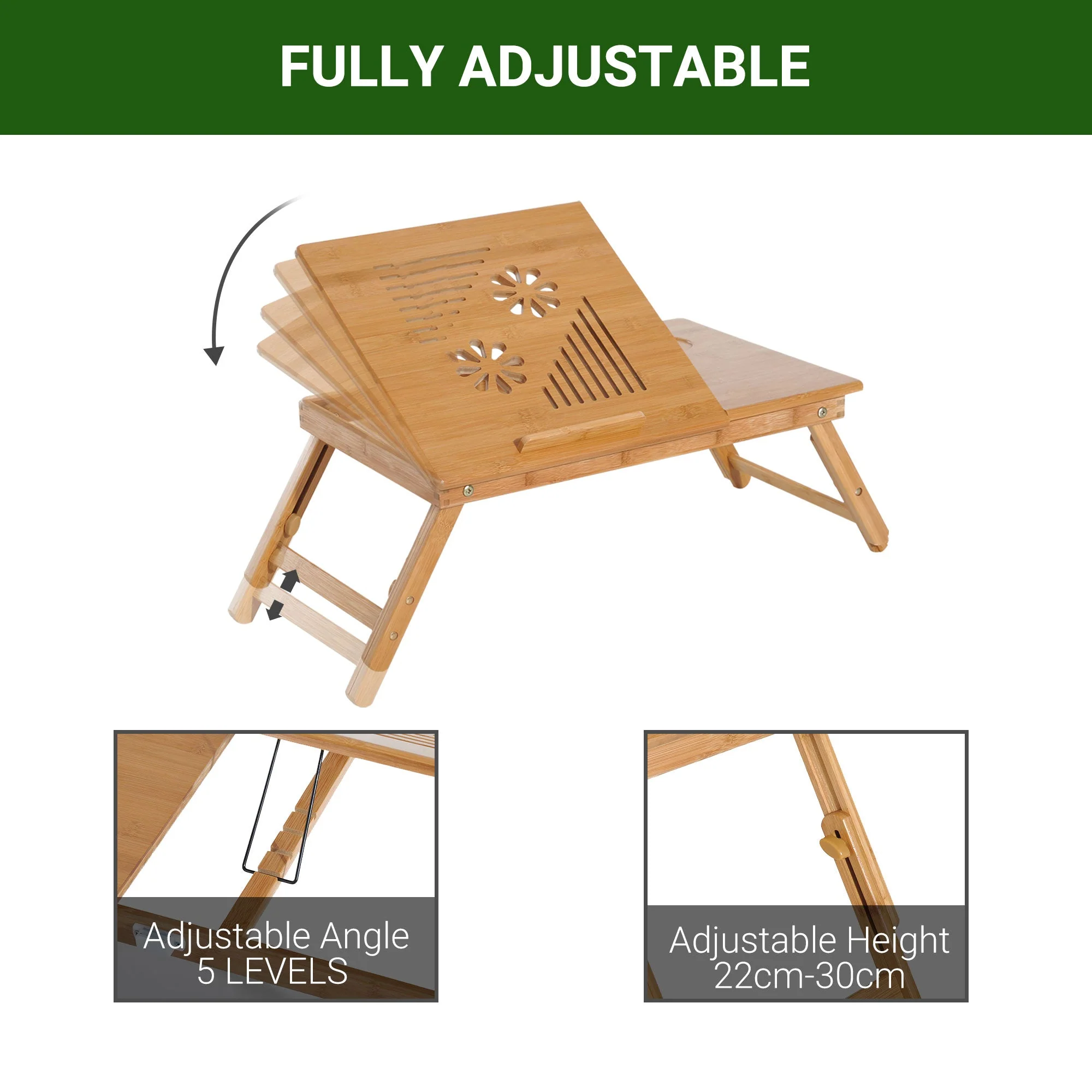 Homcom Portable Laptop Desk Notebook Tray Pc Bed Table With Drawer Adjustable & Foldable (55L X 35W X 22-30H (cm)) - Image 4