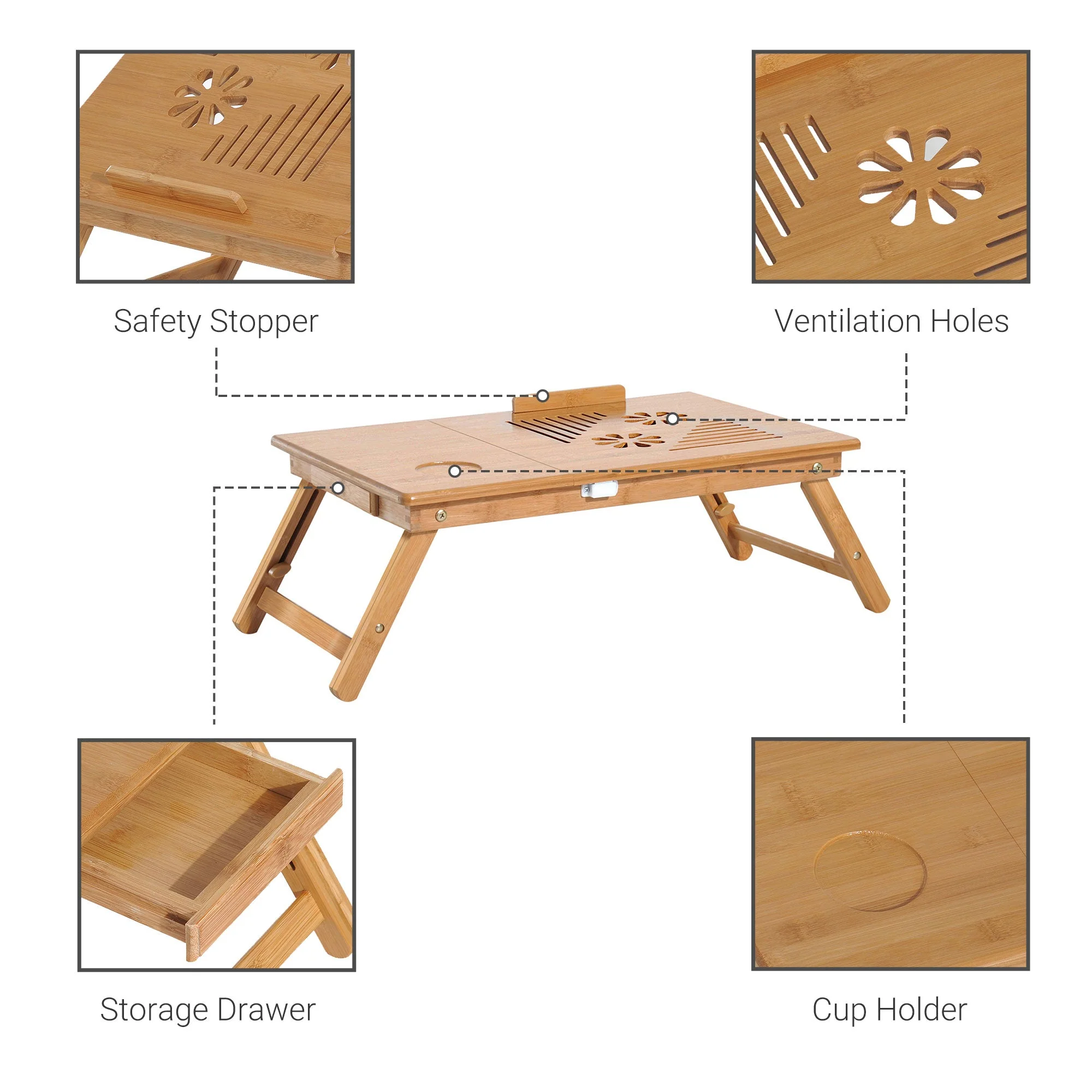 Homcom Portable Laptop Desk Notebook Tray Pc Bed Table With Drawer Adjustable & Foldable (55L X 35W X 22-30H (cm)) - Image 7