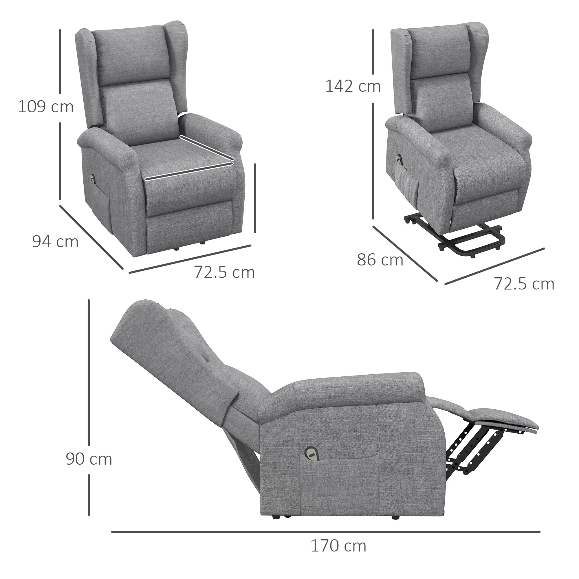 Homcom Power Lift Chair for the Elderly with Remote Control - Image 3