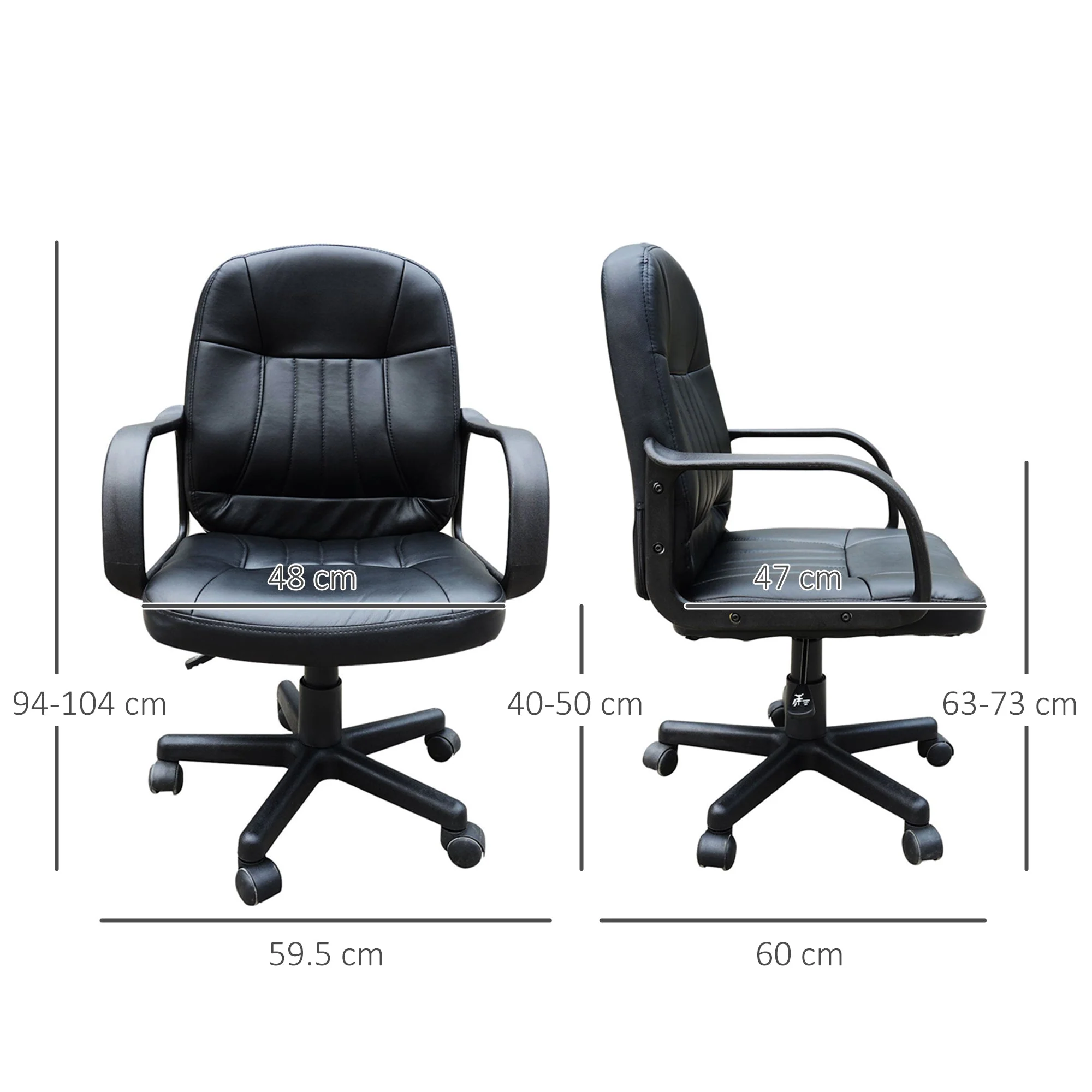 Homcom Pu Leather 360 Swivel Home Office Chair With Armrest Black - Image 3