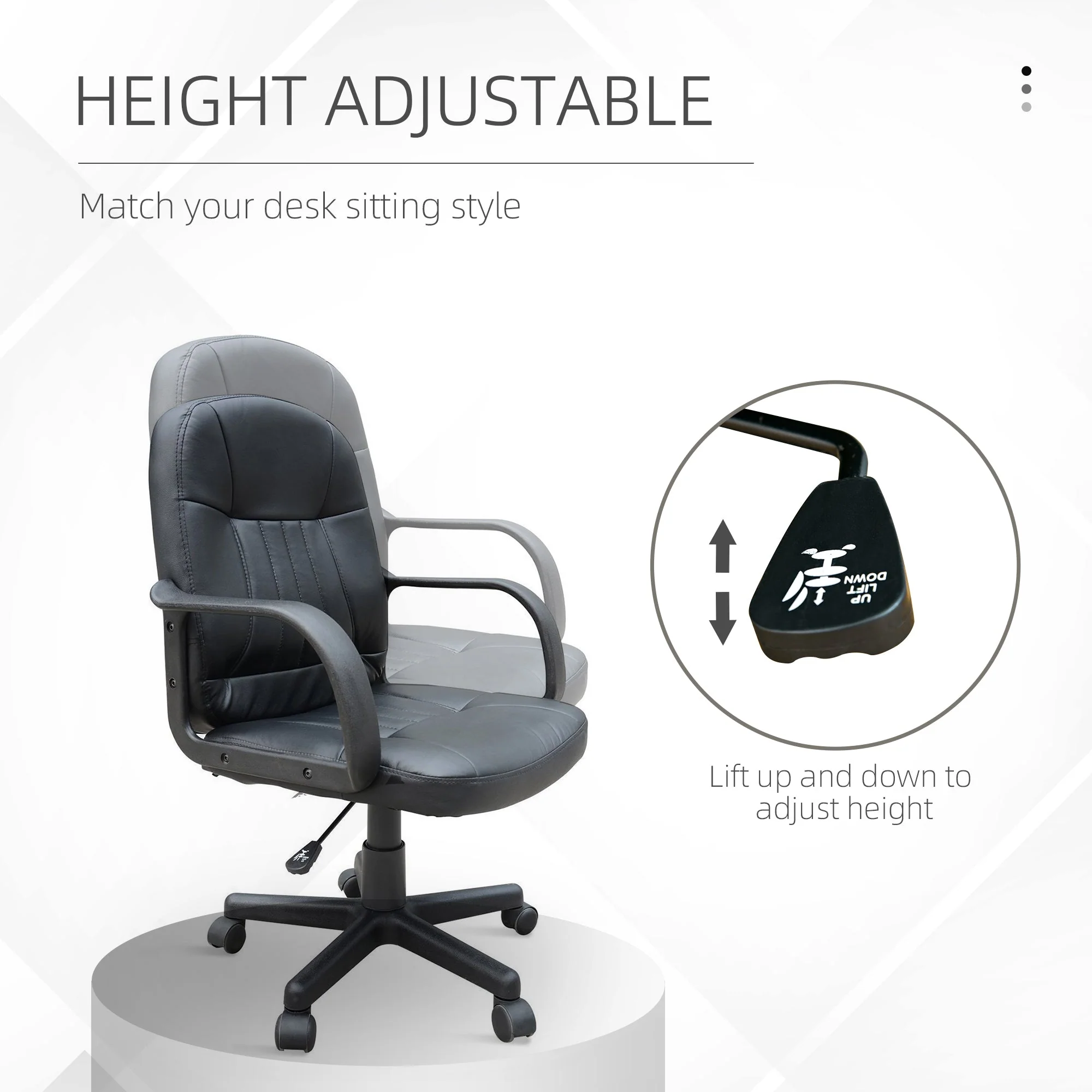 Homcom Pu Leather 360 Swivel Home Office Chair With Armrest Black - Image 4