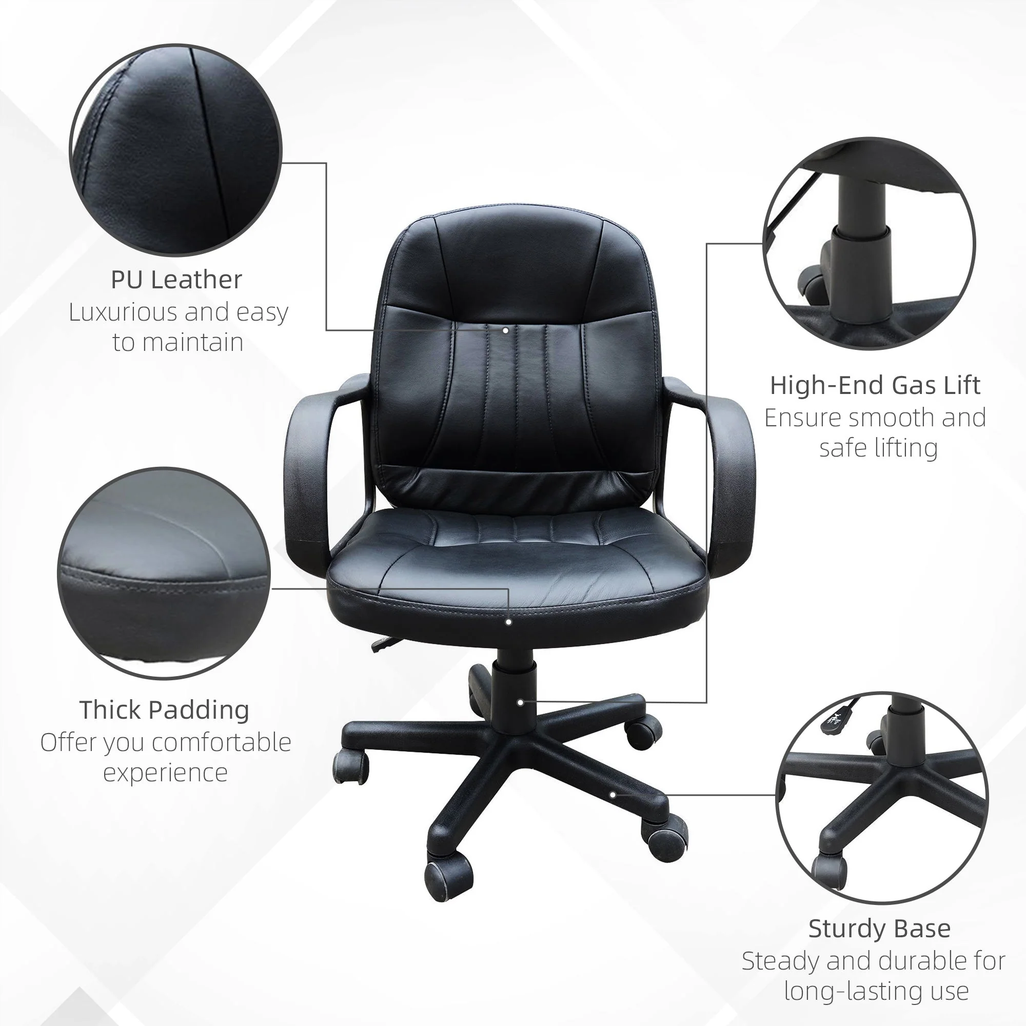 Homcom Pu Leather 360 Swivel Home Office Chair With Armrest Black - Image 6
