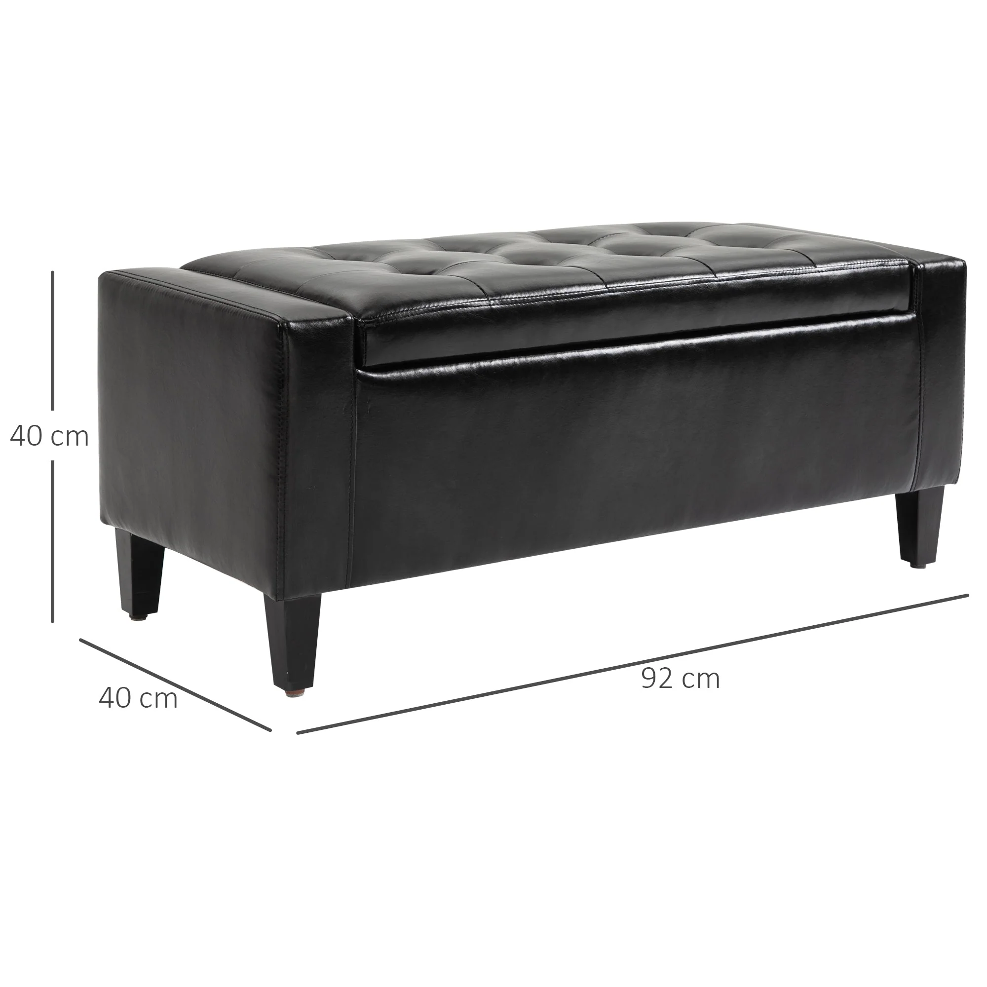 Homcom PU Leather Storage Ottoman Bench Storage Chest Tufted Ottoman Cube w/ Flipping Top 92L x 40W x 40H cm Black - Image 3
