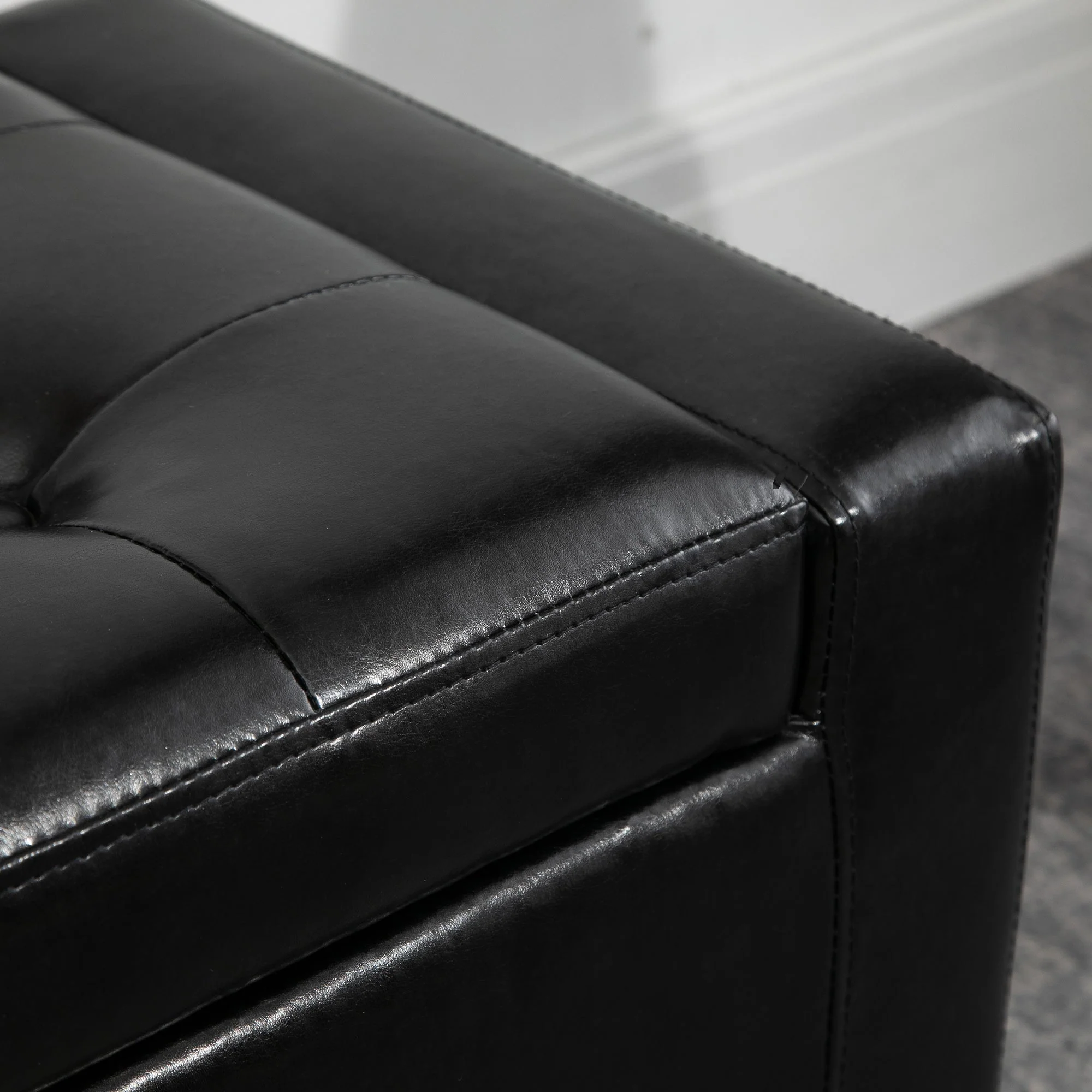 Homcom PU Leather Storage Ottoman Bench Storage Chest Tufted Ottoman Cube w/ Flipping Top 92L x 40W x 40H cm Black - Image 7