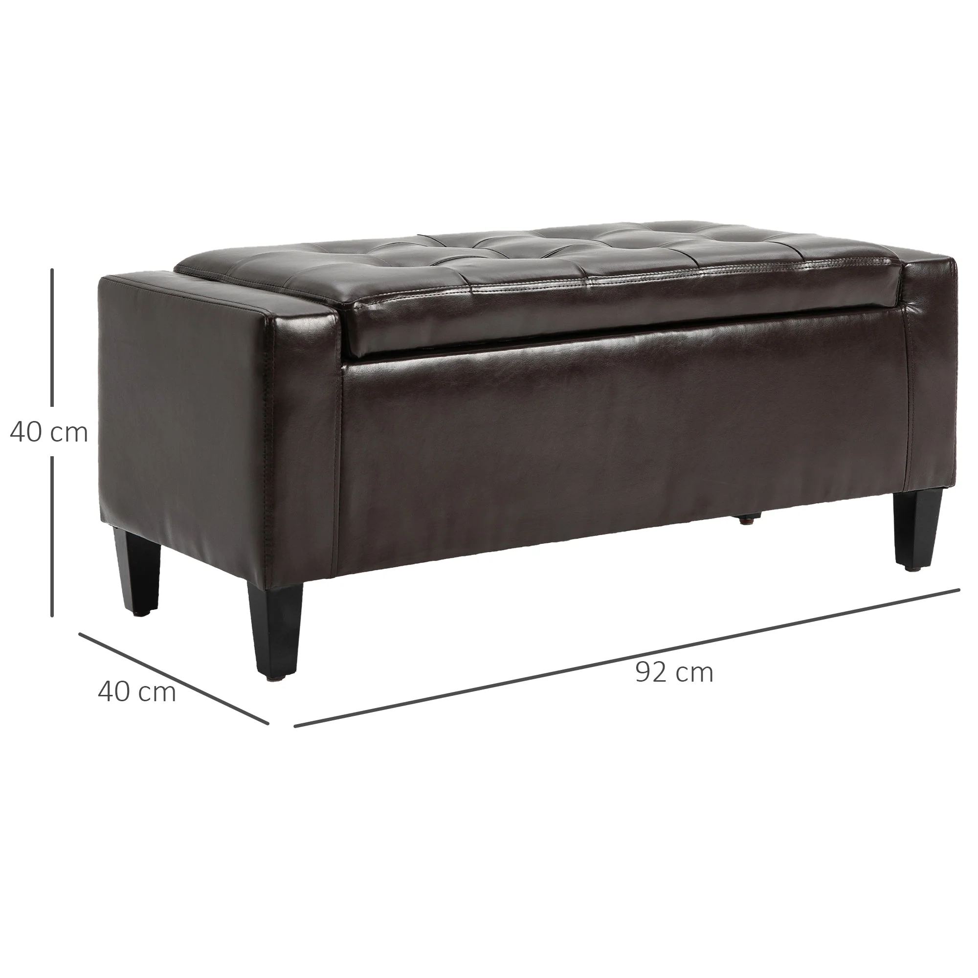 Homcom Pu Leather Storage Ottoman Bench Storage Chest Tufted Ottoman Cube With Flipping Top 92L X 40W X 40H cm Brown - Image 2
