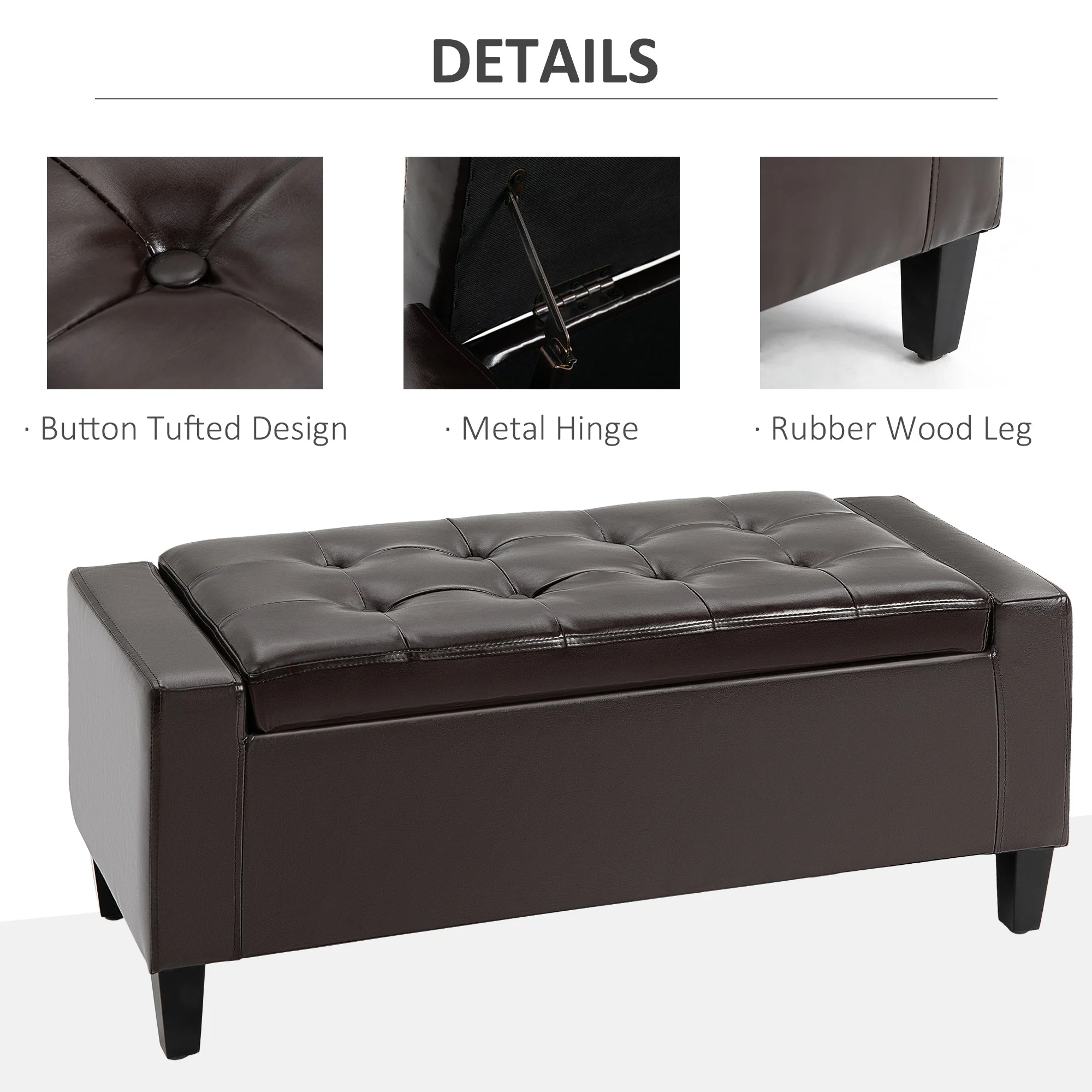 Homcom Pu Leather Storage Ottoman Bench Storage Chest Tufted Ottoman Cube With Flipping Top 92L X 40W X 40H cm Brown - Image 4