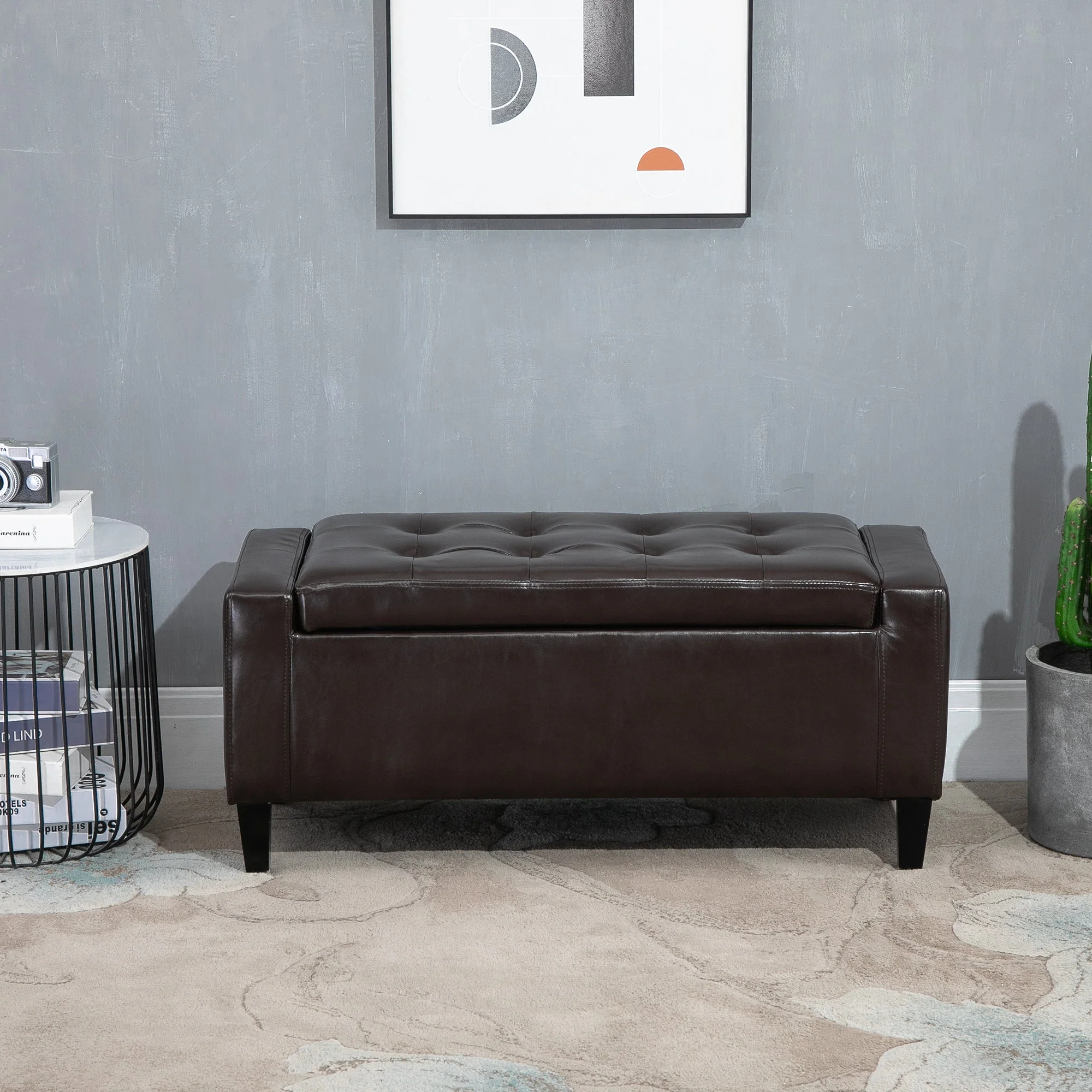 Homcom Pu Leather Storage Ottoman Bench Storage Chest Tufted Ottoman Cube With Flipping Top 92L X 40W X 40H cm Brown - Image 5