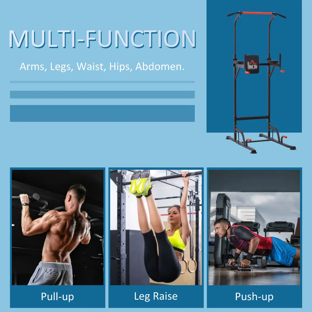 Homcom Pull Up Station Power Tower Station Bar Home Gym Workout - Image 5