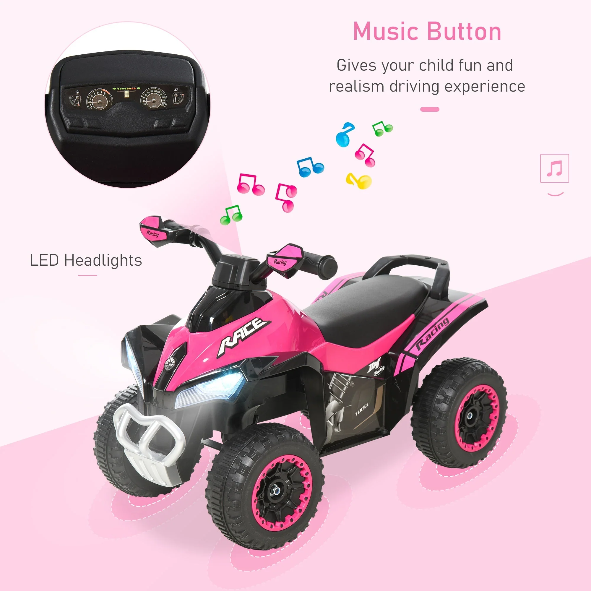 Homcom Ride on Toy for Kids 4 Wheel Foot-to-Floor Sliding Walking Car Toy Motorcycle Baby Walker Toddler Toys for for 18-36 Months Boys and Girls - Image 3
