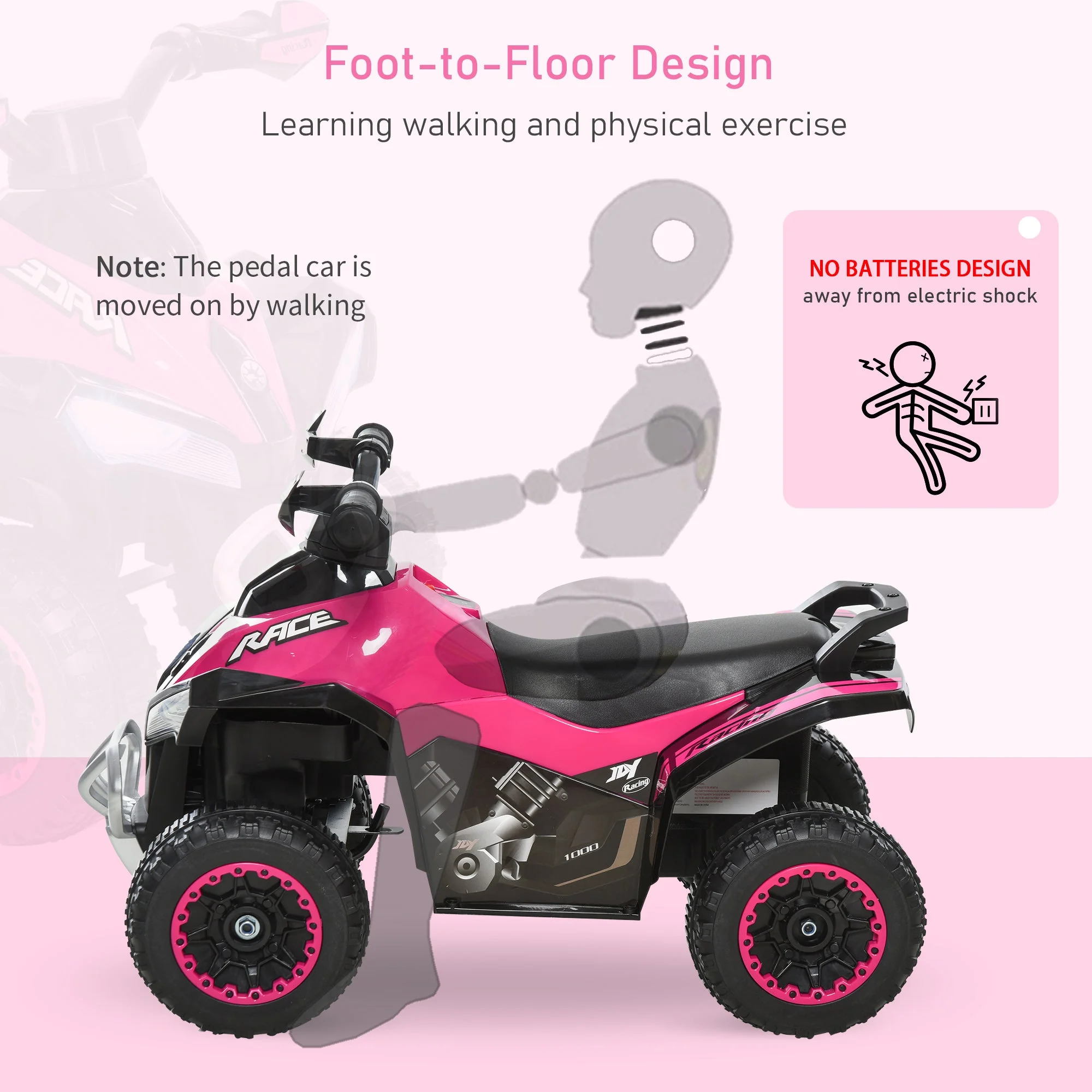 Homcom Ride on Toy for Kids 4 Wheel Foot-to-Floor Sliding Walking Car Toy Motorcycle Baby Walker Toddler Toys for for 18-36 Months Boys and Girls - Image 5