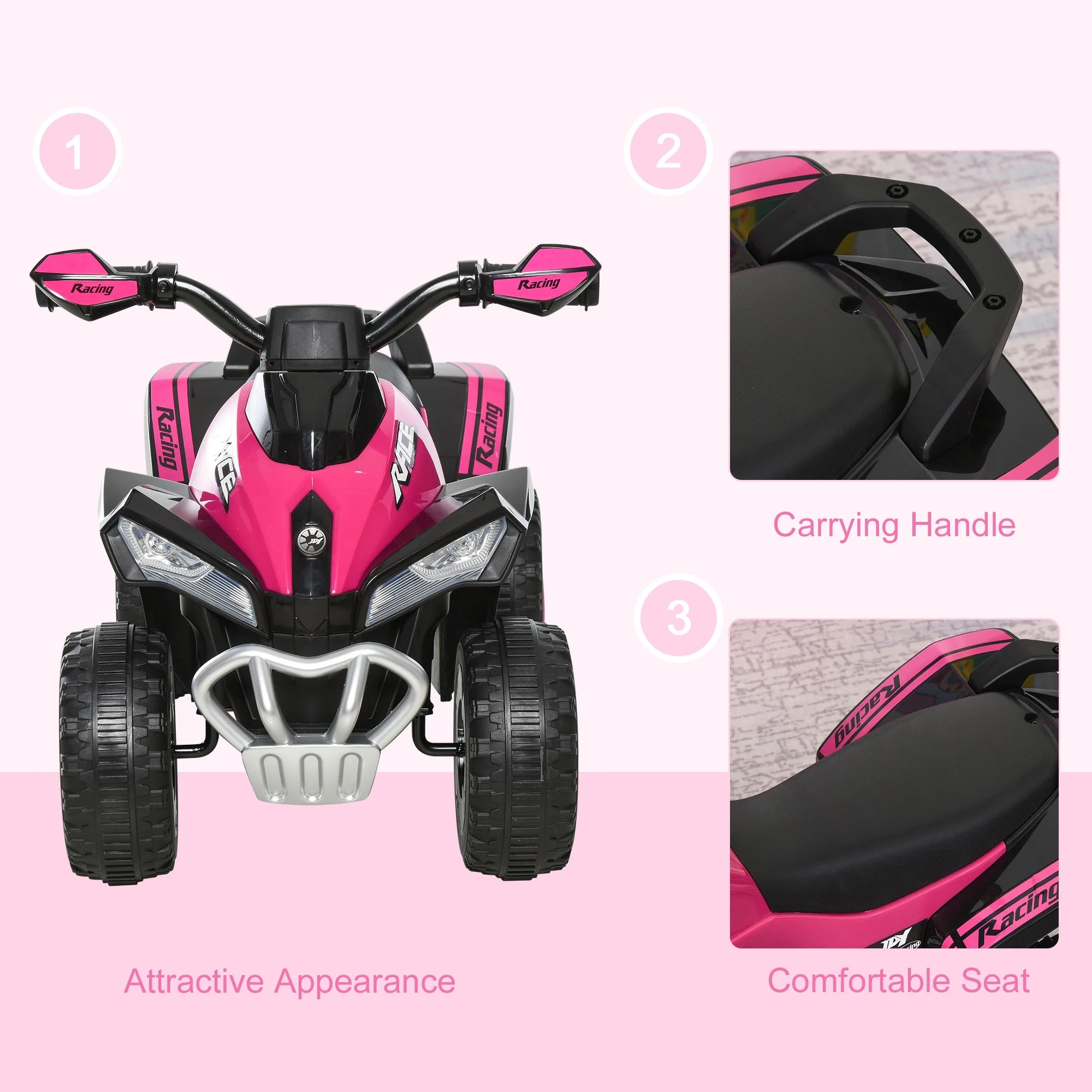 Homcom Ride on Toy for Kids 4 Wheel Foot-to-Floor Sliding Walking Car Toy Motorcycle Baby Walker Toddler Toys for for 18-36 Months Boys and Girls - Image 6