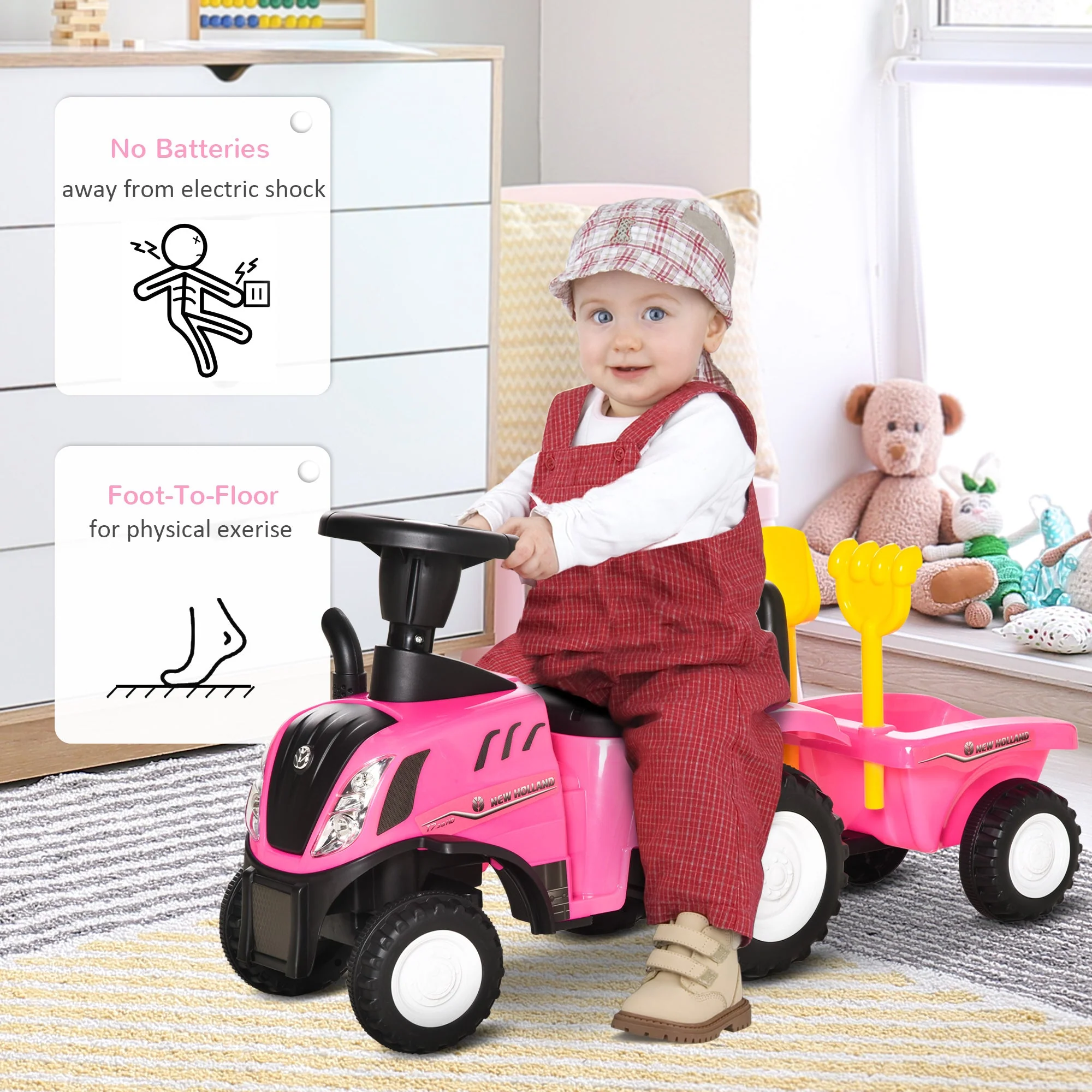 Homcom Ride-On Tractor Toddler Walker Foot-To-Floor Slide For Ages 1-3 Years - Pink - Image 4